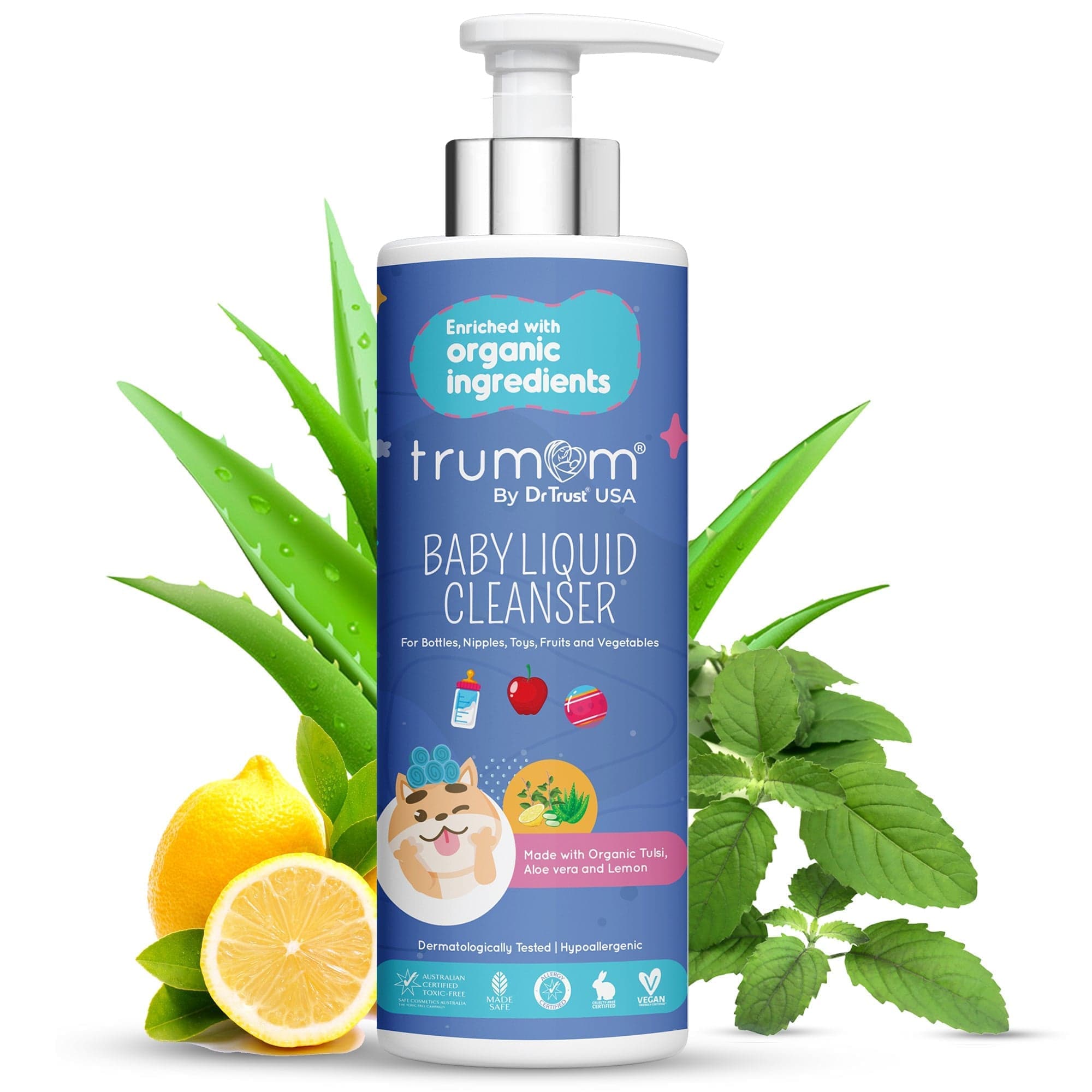Organic Baby Bottle Cleaner Liquid - 500ml | Trumom USA | Toxin-Free, Safe Certified, Australian Made | Gentle Cleaning for Baby Bottles, Pacifiers & Toys | Expiry March 2024
