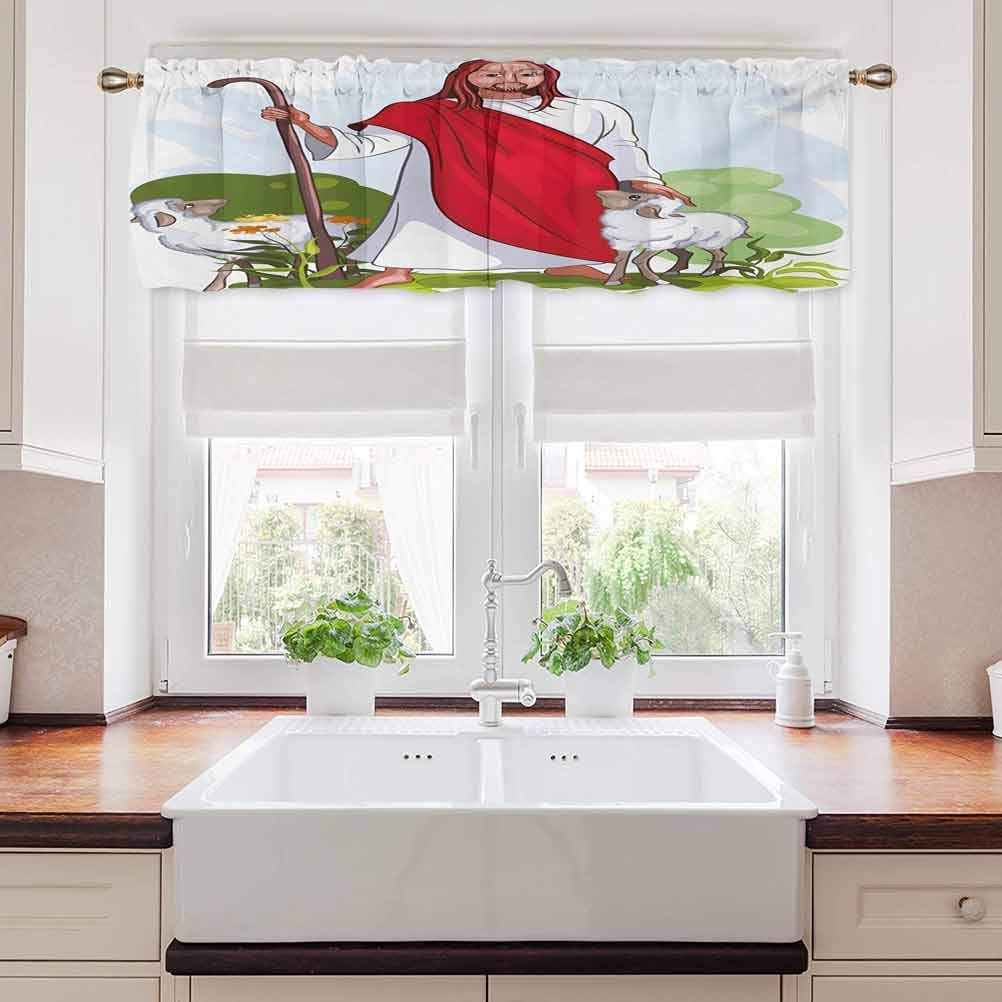 Cartoon Valances for Bathroom, Shepherd & Sheep Design, 42x18