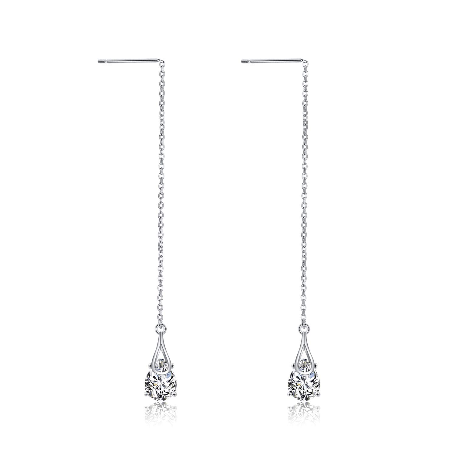 POPLYKE Sterling Silver CZ Threader Earrings - Dainty Teardrop Chain Ear Cuff for Women & Girls | Perfect for Parties, Weddings & Everyday Elegance