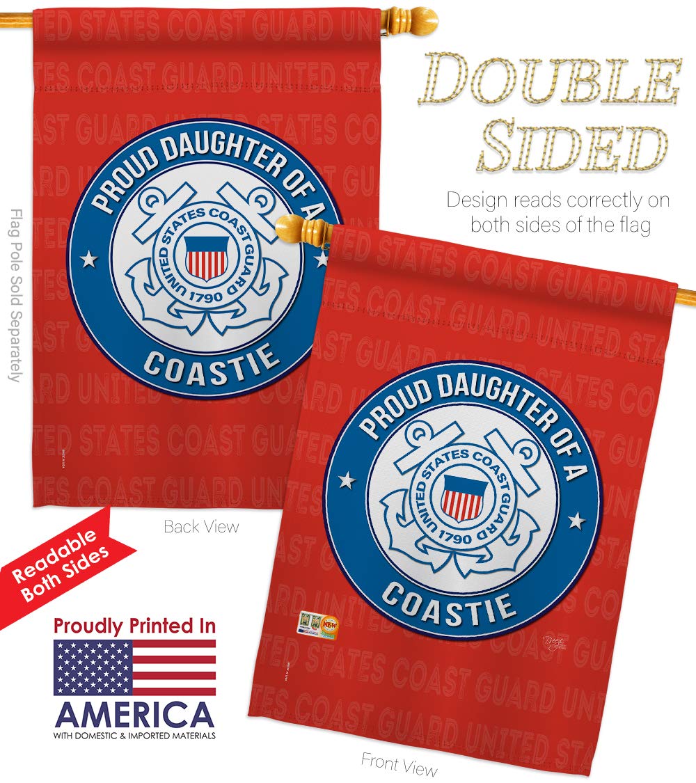 USCG Coast Guard Proud Daughter Garden Flag Kit - Double-Sided 28x40 Inch Military Yard Banner - Armed Forces Veteran Gift for Home & Garden Decor - Perfect for Patriotic Holidays & Military Appreciation Events
