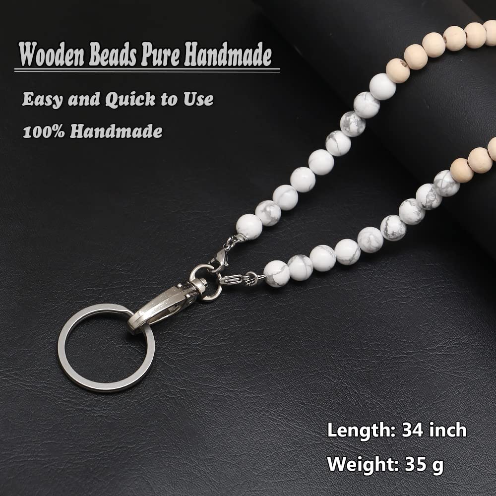 Beaded Wooden Lanyard for ID Badges & Keys - Natural Stone Necklace for Women - Office & Event Use