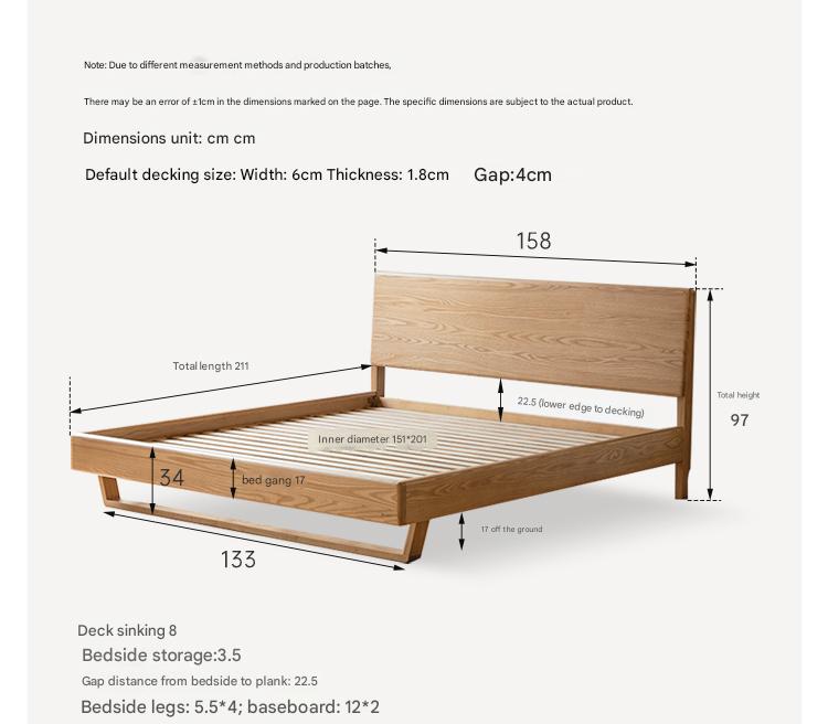 Solid Oak and Ash Wood Nordic Minimalist Floating Bed Frame - Perfect for Modern Bedroom, Guest Room, and Loft Decor