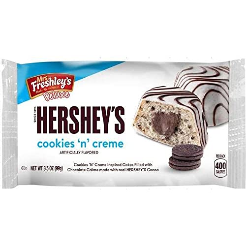 Mrs Freshley's Hershey's Cookies 'N Cream Cakes - 2 Pack (48 Packs/Case) - Delicious Cream-Filled Snack Cakes for Parties, School Lunches & Office Treats