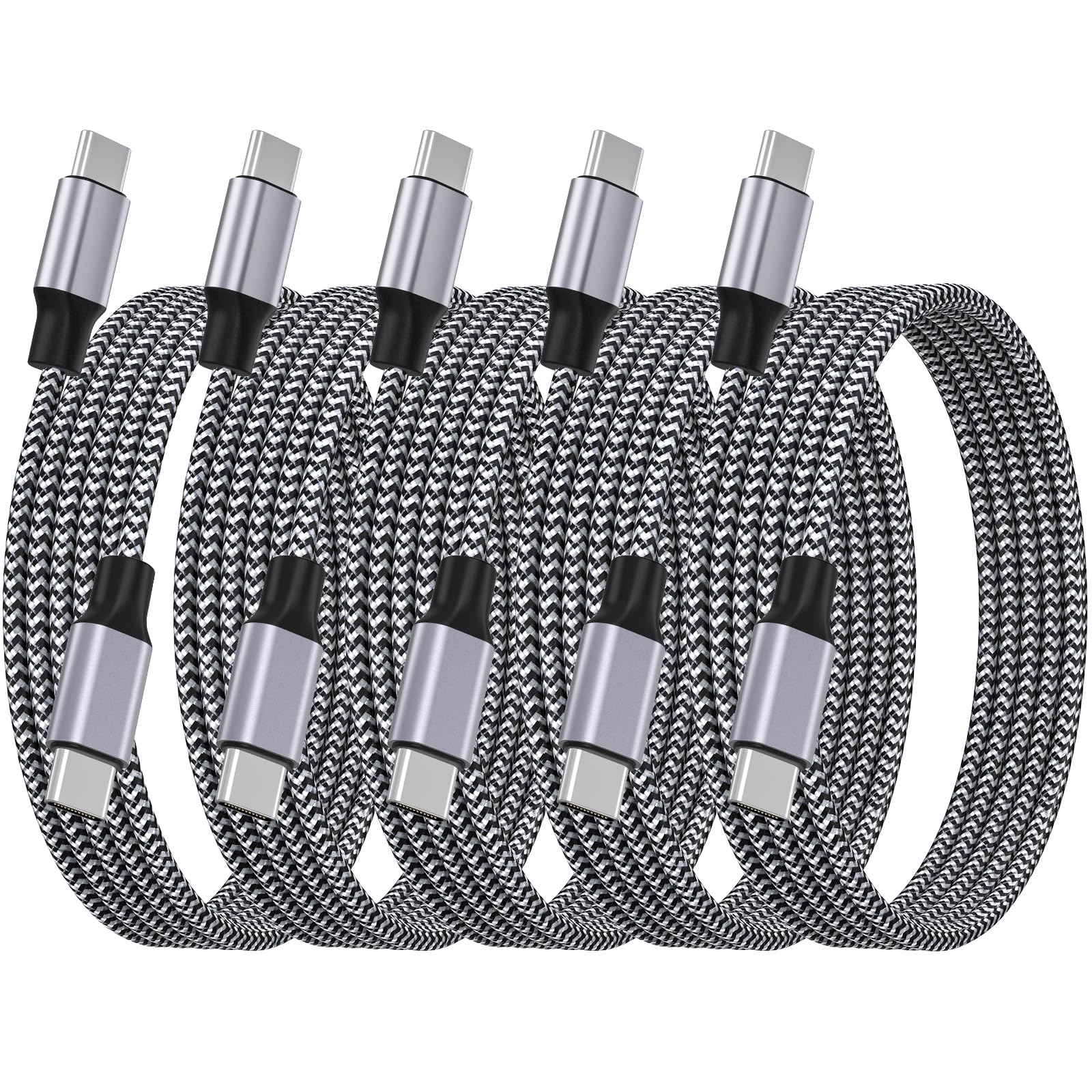 BARMASO 5-Pack 100W USB-C to USB-C Fast Charging Cable | Apple MFi Certified | Braided Nylon | Compatible with iPhone 16/16 Pro/16 Plus/16 Pro Max/15/15 Pro/iPad Pro | Perfect for Home, Office & Travel Charging