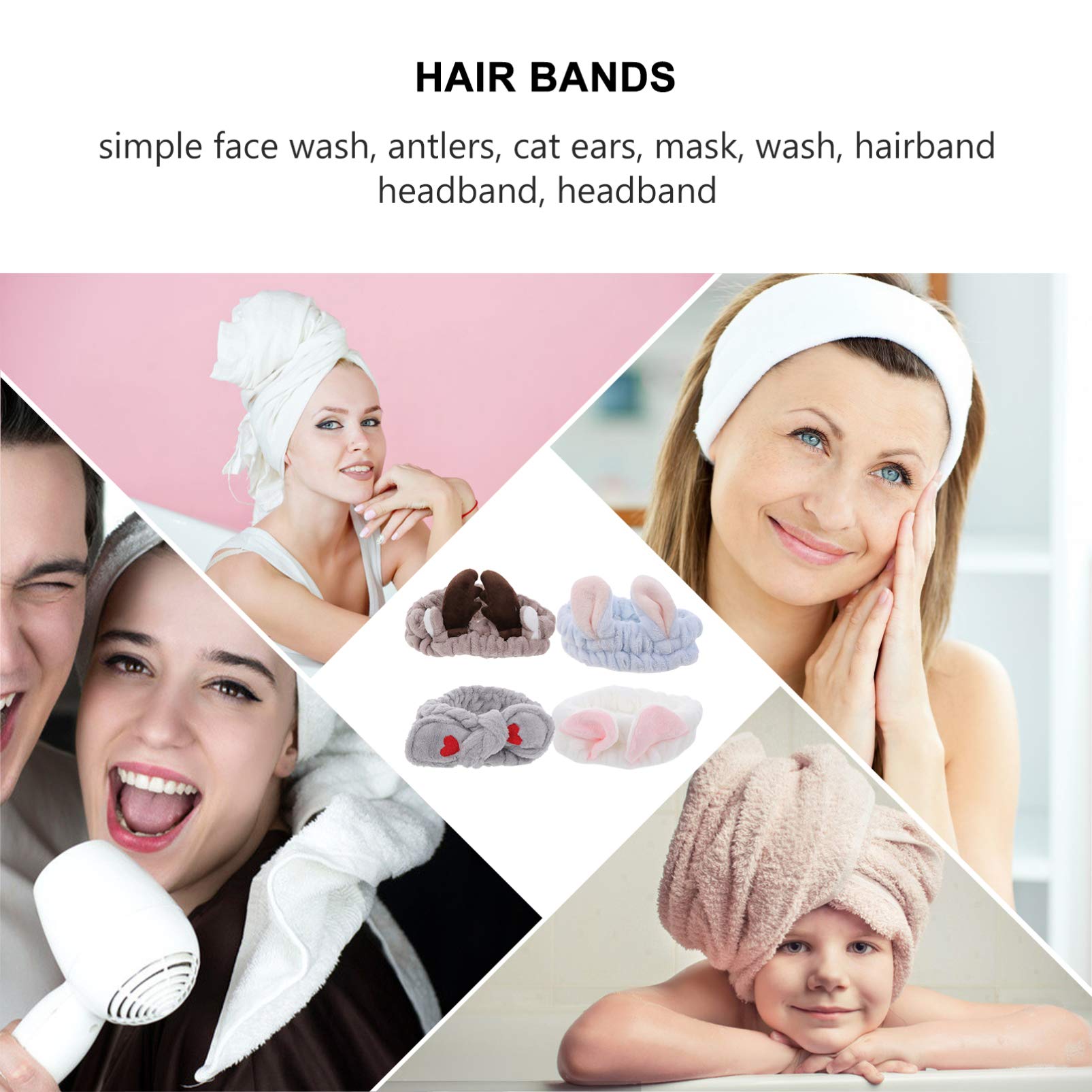 4pcs Plush Flannel Antler Headbands for Girls - Soft Shower Headbands, Cosmetic & Face Washing Hair Bands with Bow Tie Design - Perfect for Bathing, Skincare, and Spa Days