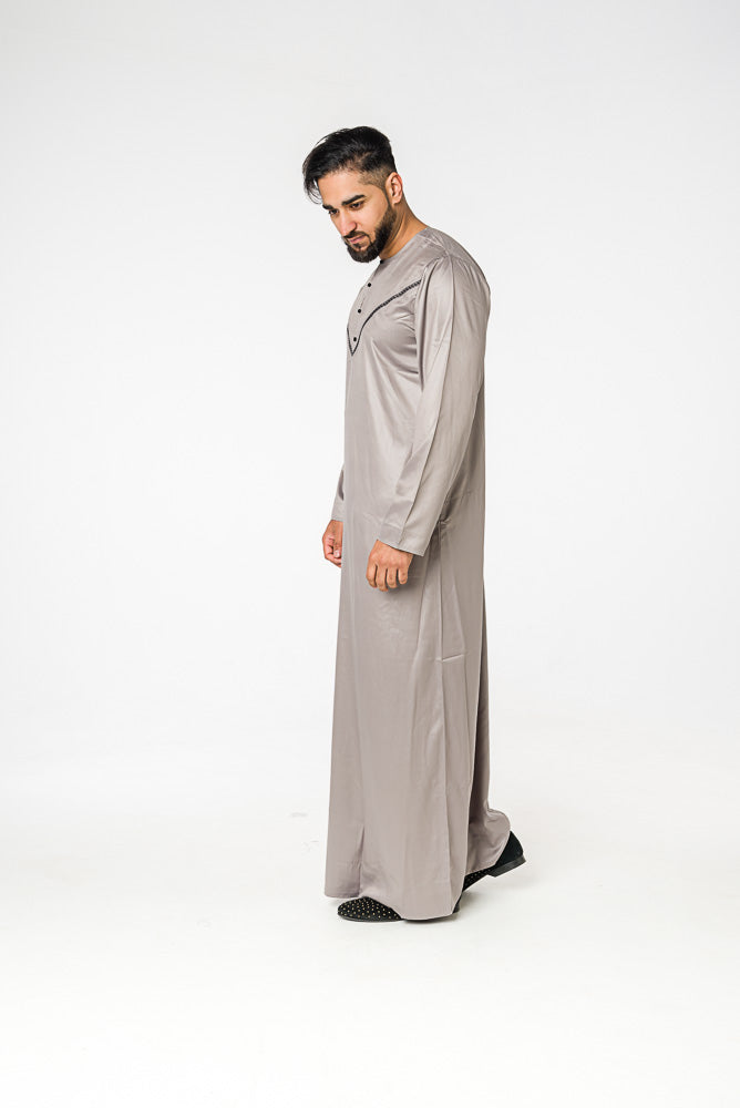 Premium Grey Men's Omani Kandura - Traditional Arabic Thobe for Eid, Weddings & Special Occasions | Lightweight & Comfortable Islamic Clothing