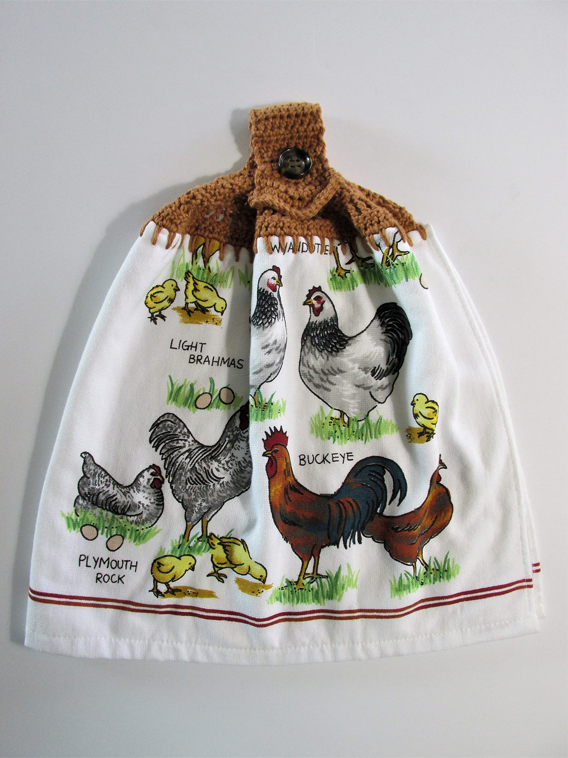 Premium Double Layer Fall Hanging Kitchen Towel - Gold Cotton Crochet Top for Chicken Breeds - Perfect for Farmhouse Decor, Country Kitchen & Autumn Home Styling