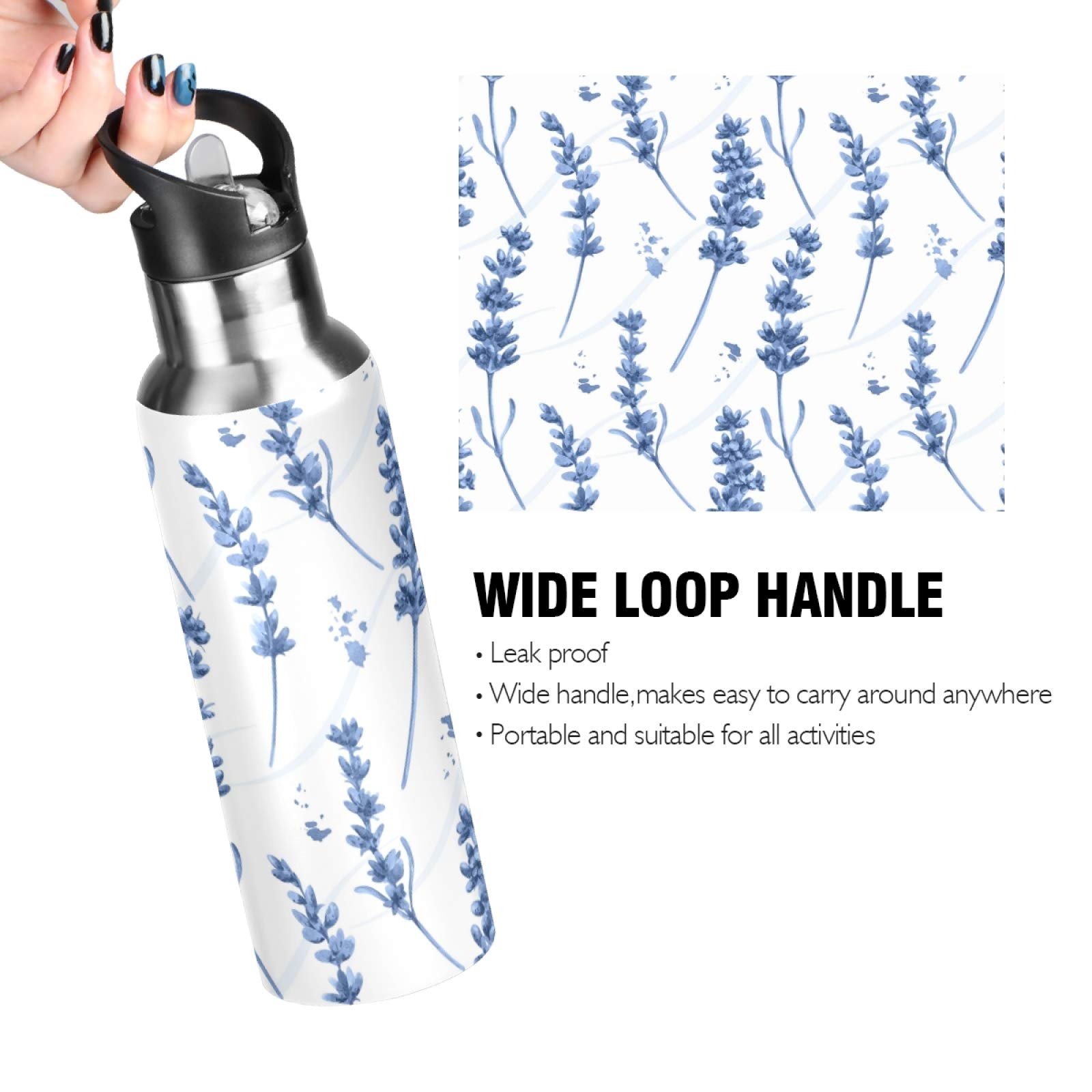 SUABO 20oz Insulated Stainless Steel Water Bottle with Straw - Blue Lavender Sports Bottle for Kids, Teens & Adults | Perfect for School, Gym, Hiking & Outdoor Activities