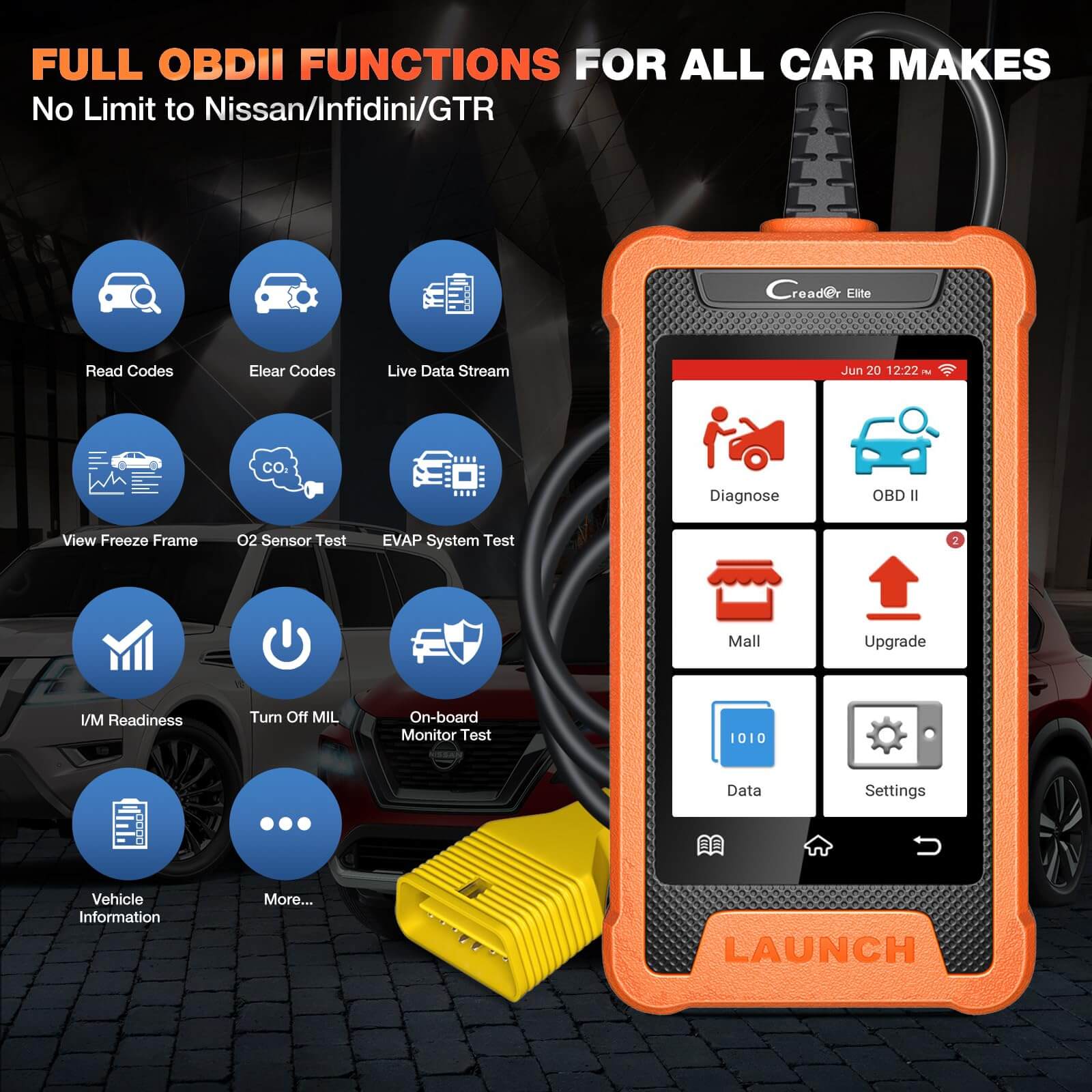 LAUNCH X431 Creader Elite Bi-Directional OBD2 Scanner for Nissan & Infiniti - Full System Diagnostic Tool with Code Reader (Compatible with GTR, Dongfeng, Venucia) - Professional Car Repair & Maintenance Scanner for Mechanics & DIY Auto Enthusiasts
