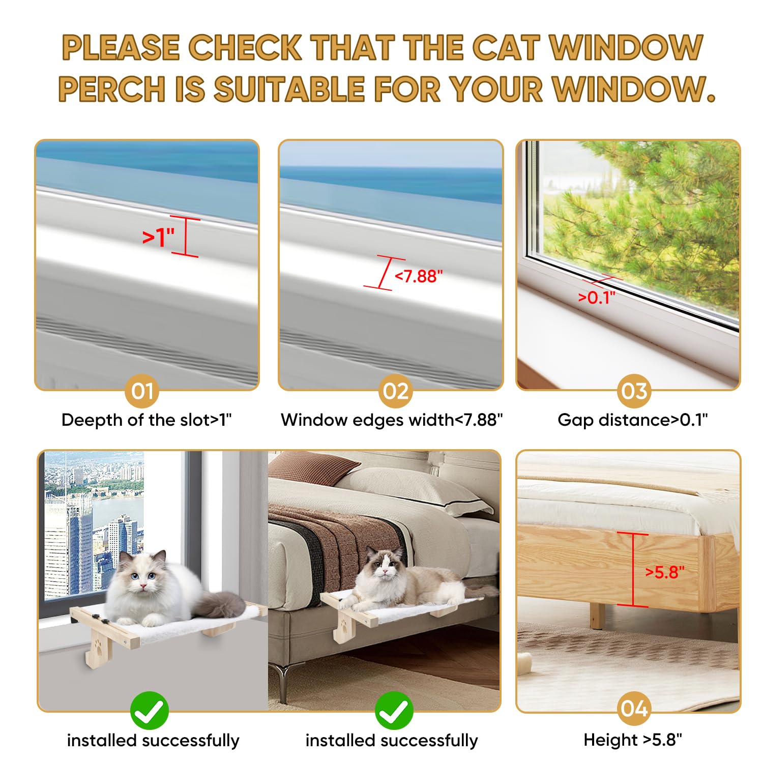 Adjustable Cat Window Perch & Hammock - Cozy Indoor Cat Bed for Windowsill, Bedside, Drawer & Cabinet - Easy to Assemble for Your Feline's Comfort - Perfect for Lounging, Sunbathing & Relaxing