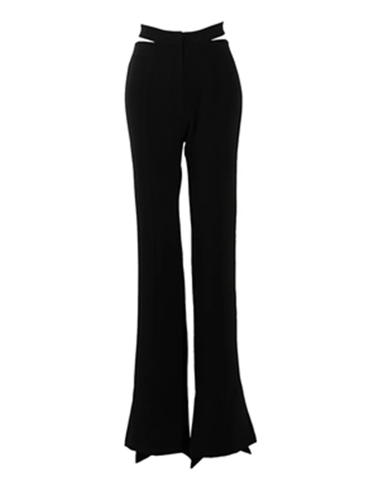 Women's Black High Waist Slim Pencil Pants - Minimalist Solid Casual Trousers for Office Work & Korean Fashion Outfits
