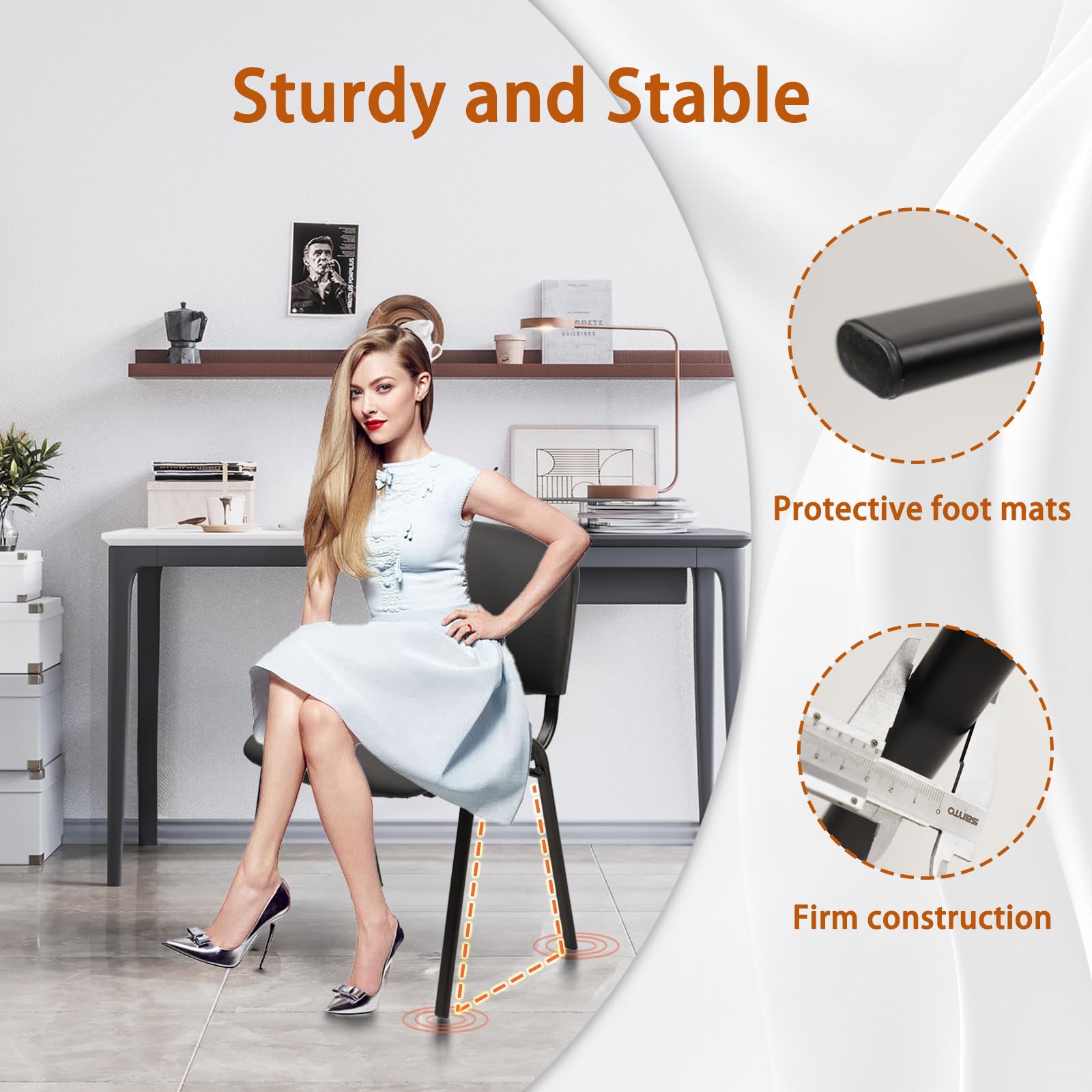 CLATINA Stackable Conference Room Chairs - 10 Pack Black PU Leather Armless Guest Chairs with Metal Frame for Office, Reception, Lobby, Training School & Waiting Areas | No Wheels, Space-Saving Design for Business & Educational Settings