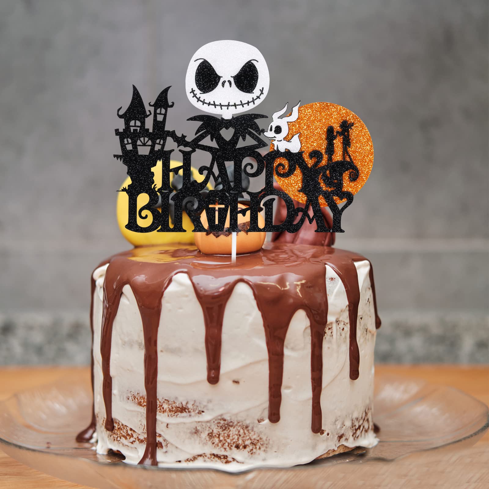 Jack Skellington Happy Birthday Cake Topper - Spooky Halloween & Christmas Party Decoration for Birthday Cakes | Perfect for Halloween Celebrations, Christmas Parties, and Themed Birthday Events