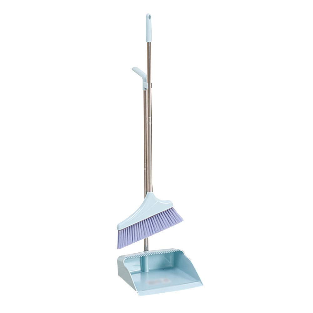 Long Handle Broom and Dustpan Set for Home, Kitchen & Carpet Cleaning - 85x30cm Blue Plastic Broom with Pet Hair Remover | Ideal for Indoor Floors, Hardwood & Pet Hair Removal