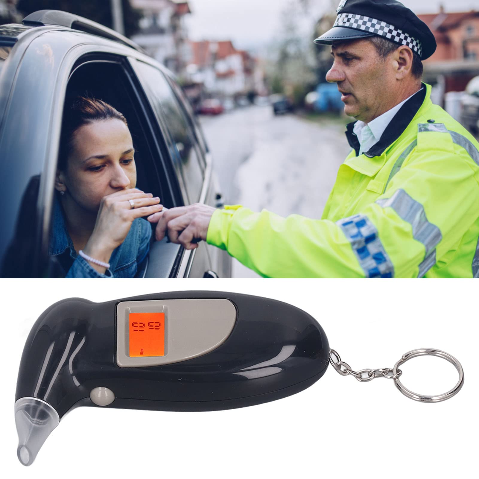 Portable Keychain Breathalyzer - Digital Alcohol Tester with LCD Display, Audible Alert & Backlight for Personal, Professional & Party Use