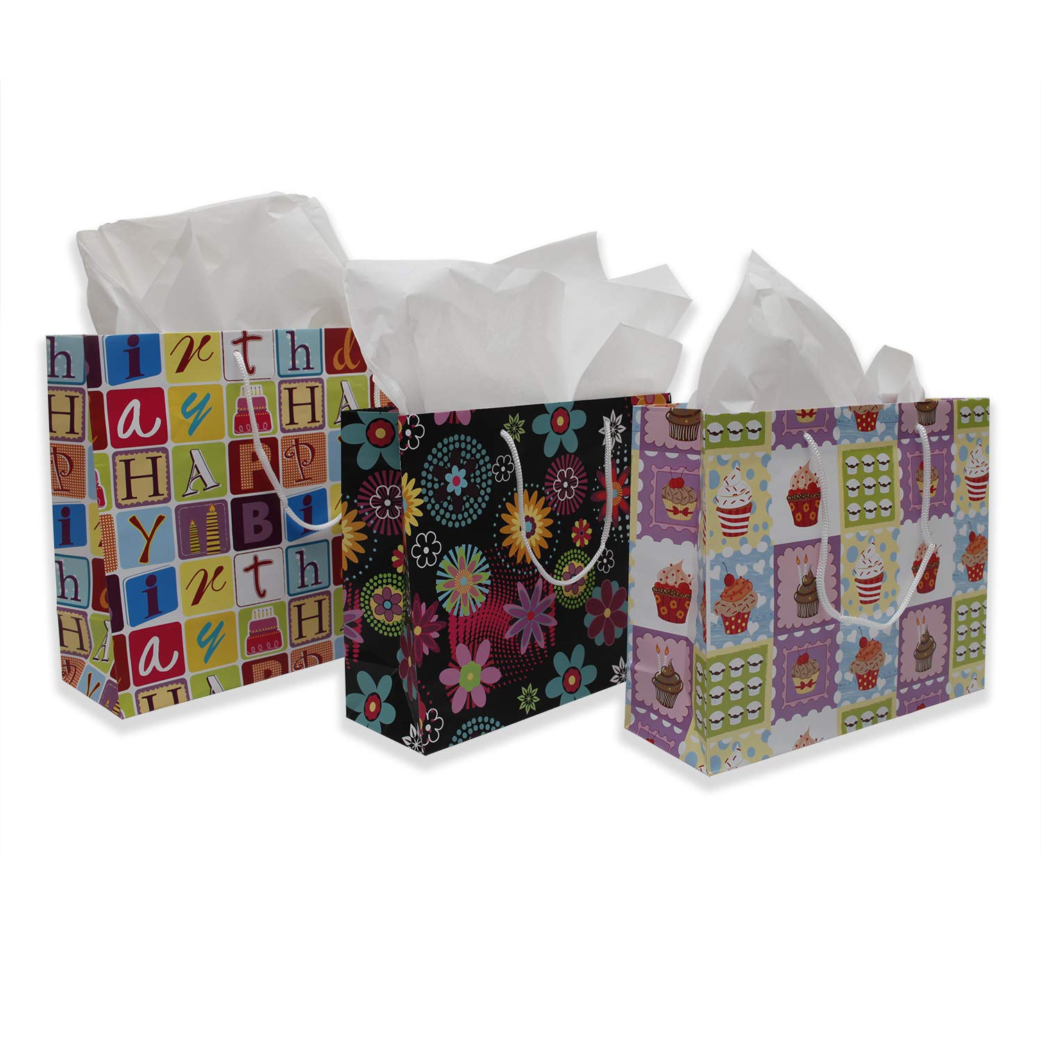 3 Pack Assorted Gift Bags - Premium Everyday Party Favor Bags for Birthdays, Baby Showers & Holidays | Perfect for Gifts, Treats & Goodie Bags