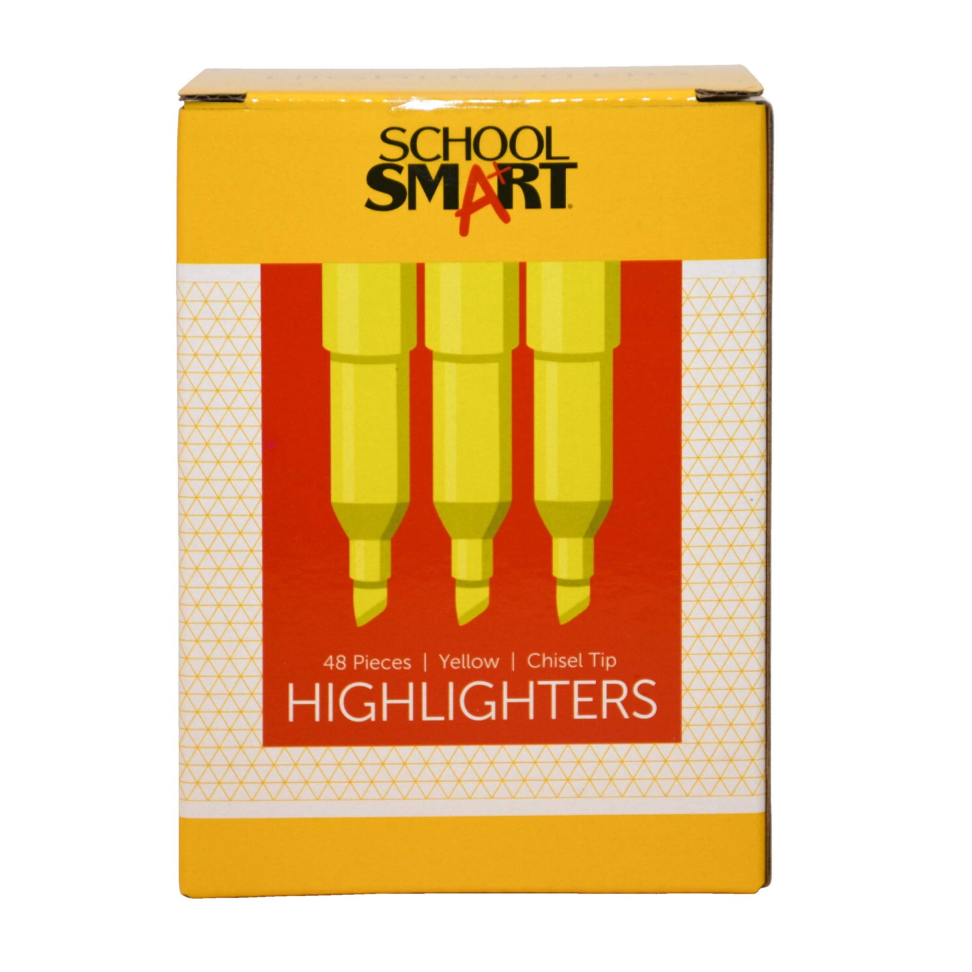 School Smart Chisel Tip Yellow Highlighters - Pack of 48 | Perfect for Note Taking, Textbook Marking & Office Organization