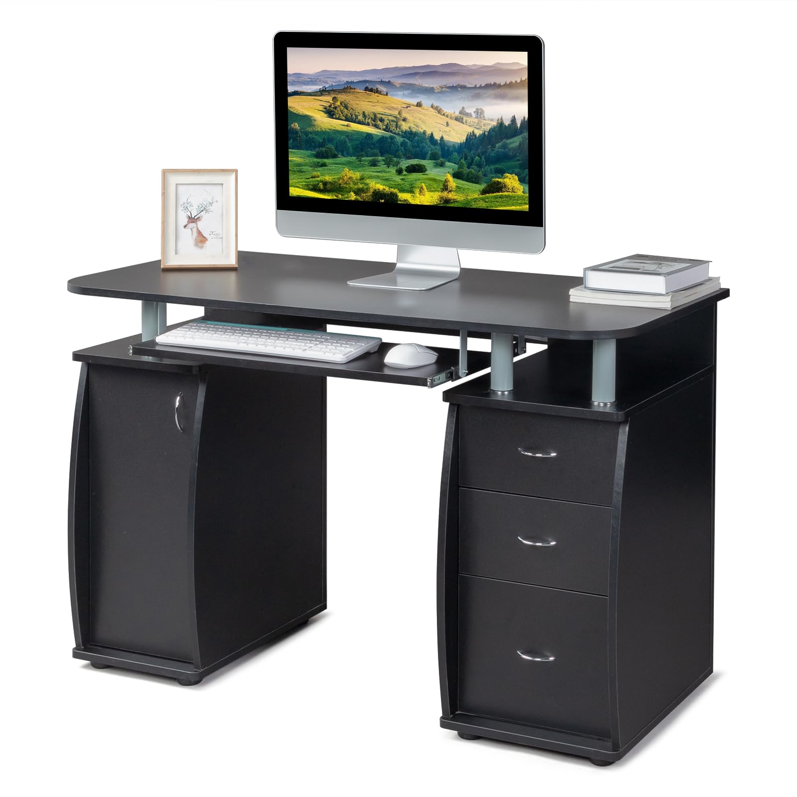 Karl Home Computer Desk with Drawers & Storage Cabinet - Small Office Desk PC Laptop Workstation for Home Office, Studio & Apartment - Black | Compact Writing Table for Remote Work, Online Classes & Gaming Setup