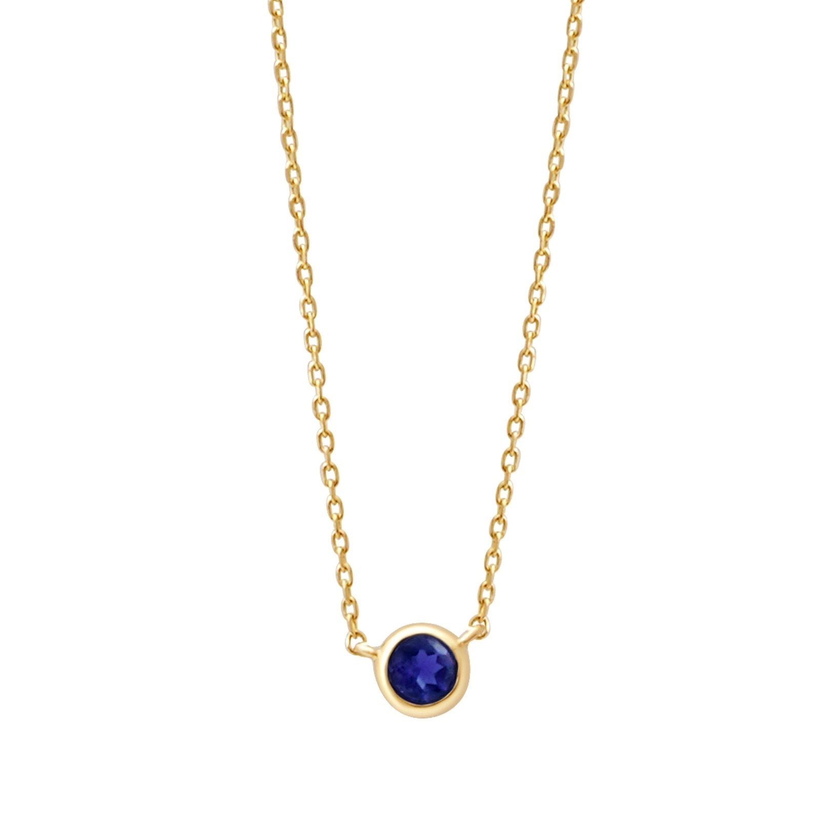 14K Yellow Gold Sapphire Station Necklace - Dainty Bezel Set Gemstone Jewelry for Women, Perfect for Everyday Wear & Special Occasions