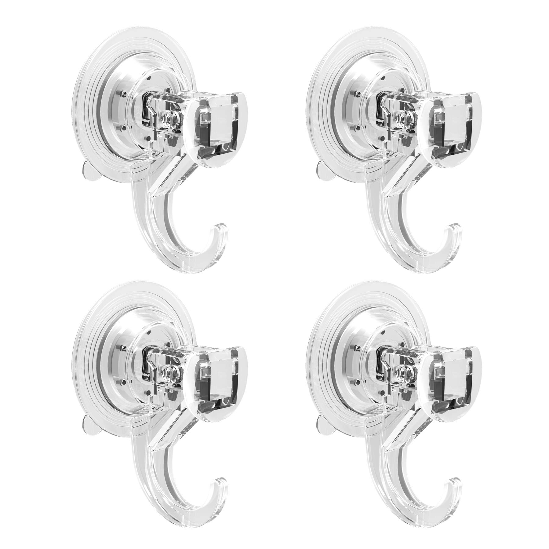 Quntis Heavy Duty Clear Suction Cup Hooks 4 Pack - Waterproof Vacuum Wreath Hangers for Bathroom, Shower Wall, Tile, Glass Door & Camper - Perfect for Hanging Towels, Decorations & Organizing Small Items