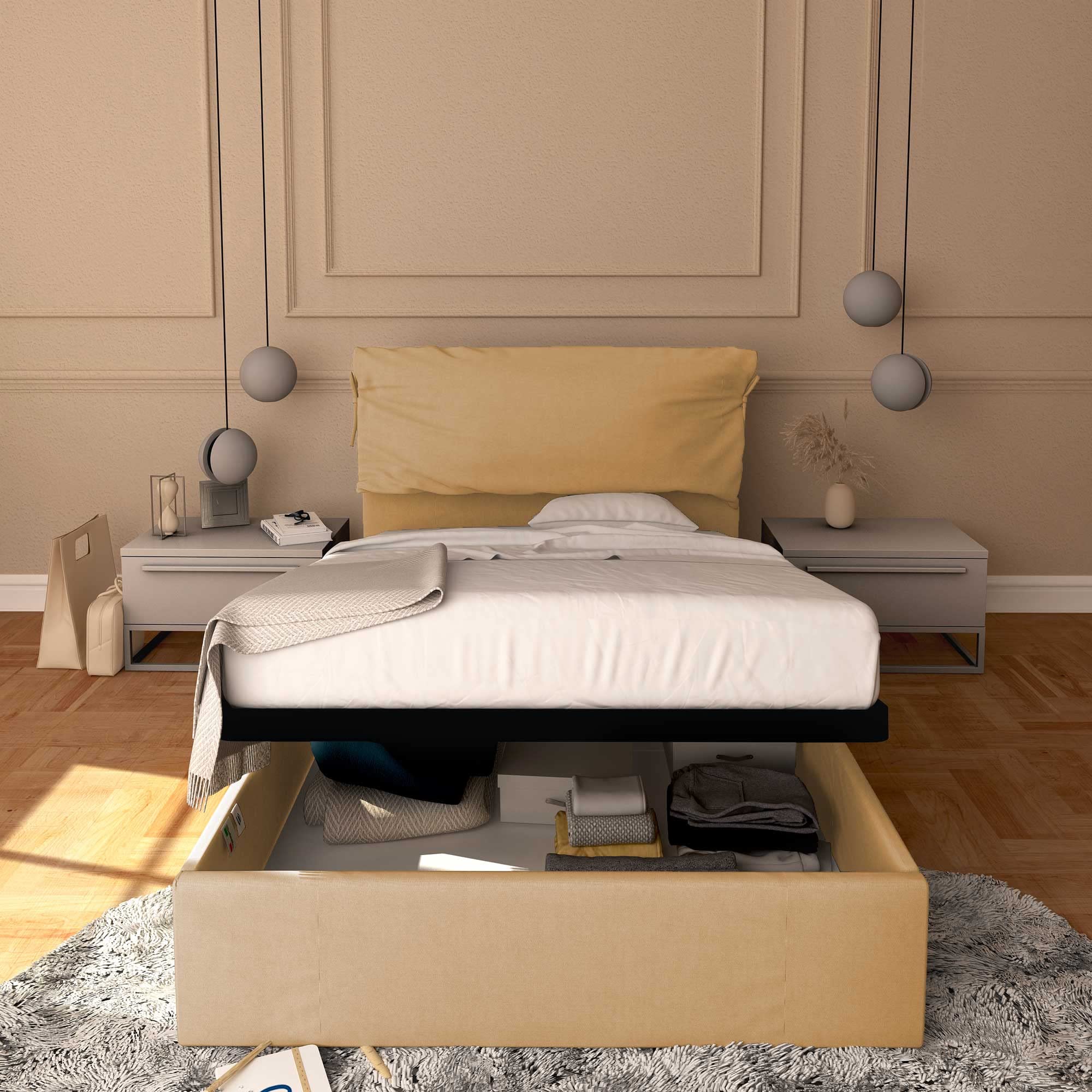 Baldiflex Single Bed with Storage - Licia Soft Synthetic Leather Upholstery, Slatted Base for Single Mattresses, 120 x 200 cm, Padded Headboard, Beige Color | Perfect for Small Bedrooms, Guest Rooms & Studio Apartments