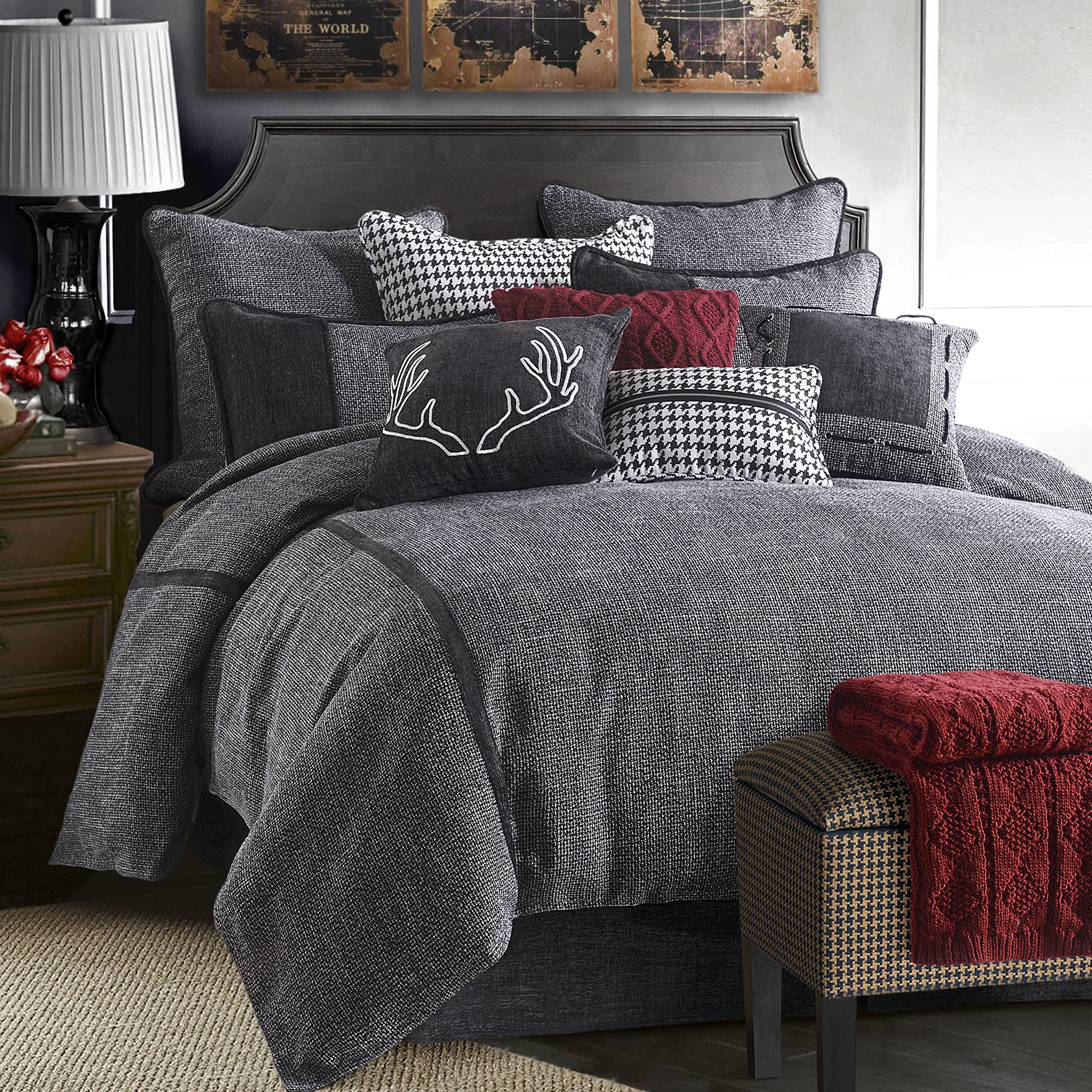 HiEnd Accents Hamilton 3-Piece Comforter Set - Gray Tweed Twin Size Bedding | Rustic Cabin Lodge Luxury Comforter, Bed Skirt & Pillow Sham | Perfect for Cozy Bedrooms, Guest Rooms & Cabin Retreats