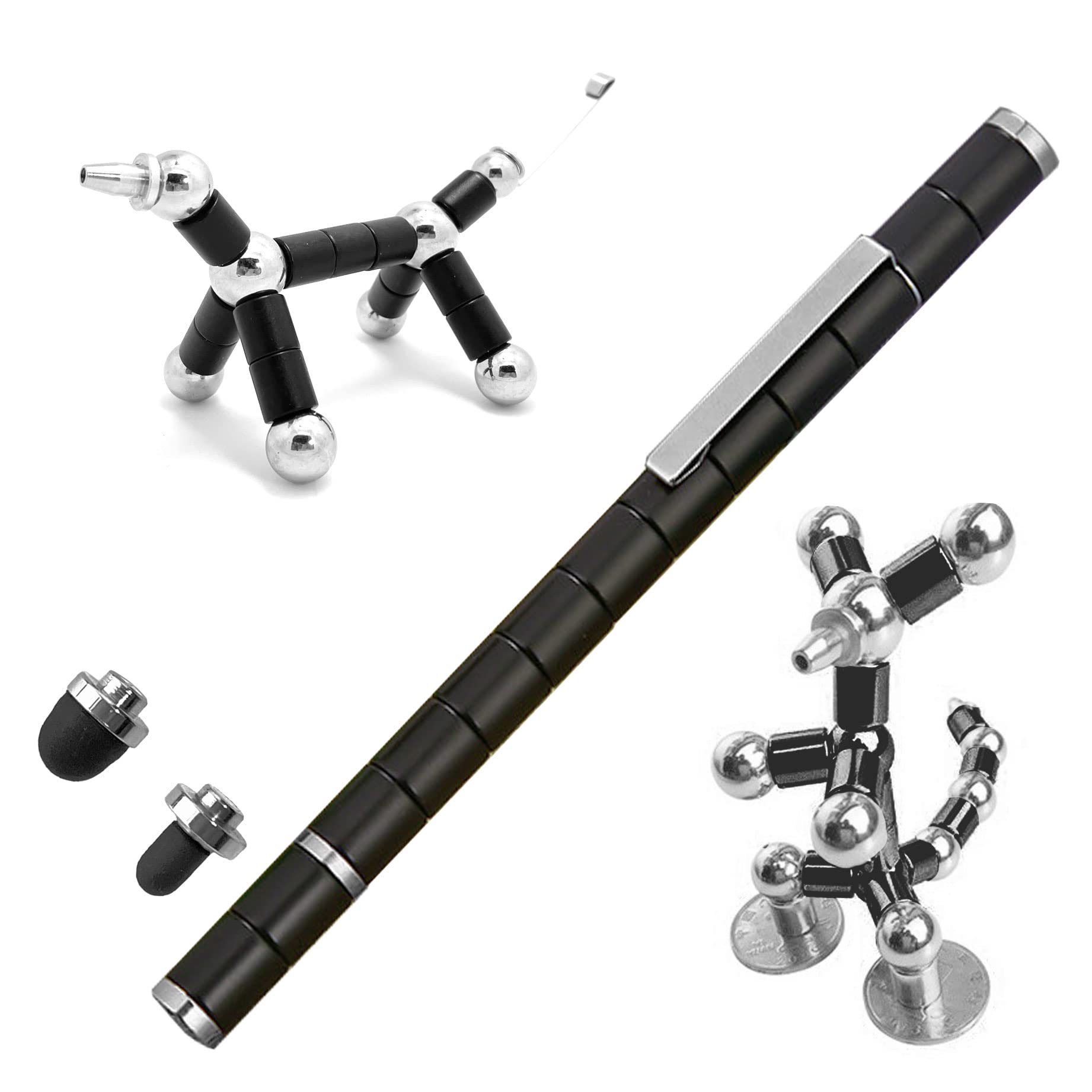 Magnetic Fidget Pen for Stress Relief - Decompression Metal Ballpoint Pen with Multifunction Writing & Magnet Gadgets - Perfect Gift for Friends, Office, School & Anxiety Relief (Black)