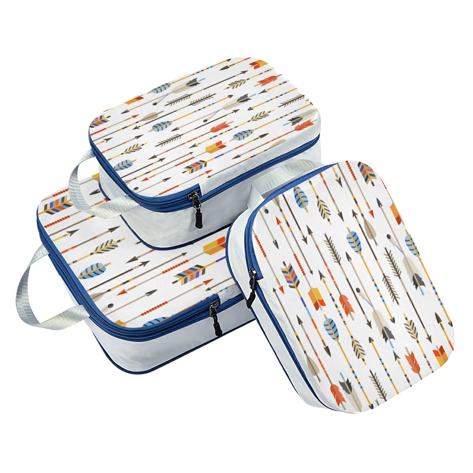 3-Piece Expandable Adjustable Luggage Packing Cubes Set - Ultralight Compressible Travel Organizer Bags with Native American Arrow Pattern | Perfect for Suitcase Organization & Air Travel