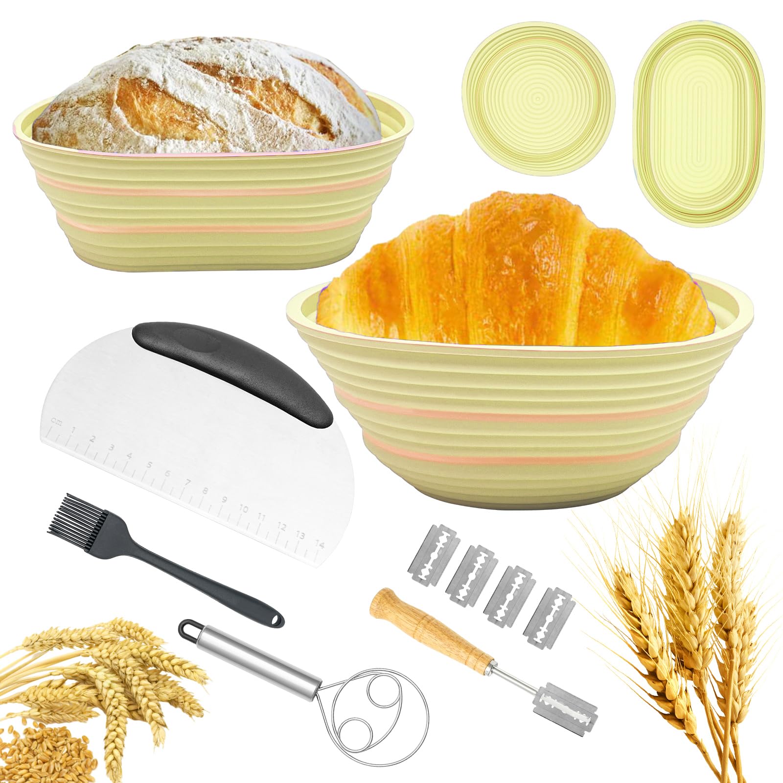Premium Silicone Banneton Bread Proofing Basket Set - 9