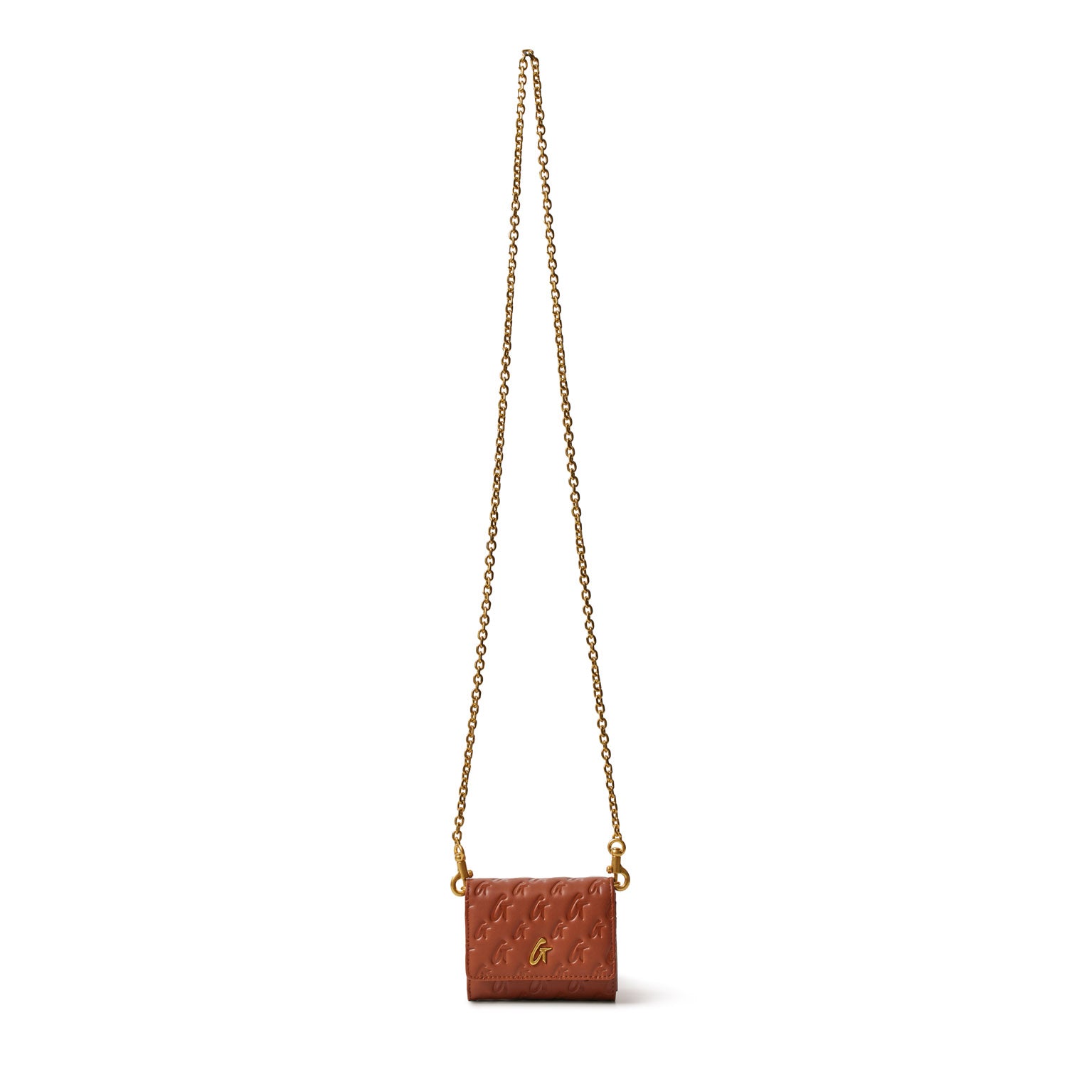 Luxury Monogram Gold Compact WOC Wallet on Chain - Brown Leather Crossbody Bag for Women | Perfect for Evening Parties, Date Nights & Special Occasions