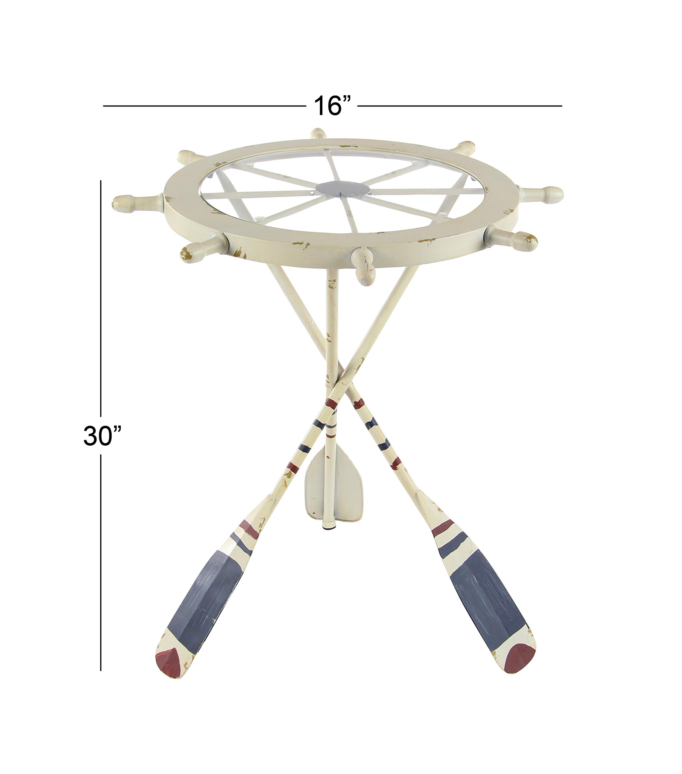 Deco 79 Nautical White Metal Ship Wheel Side Table with Oar Shaped Legs - 23x23x24 Inches - Coastal End Table for Living Room, Bedroom or Patio Decor
