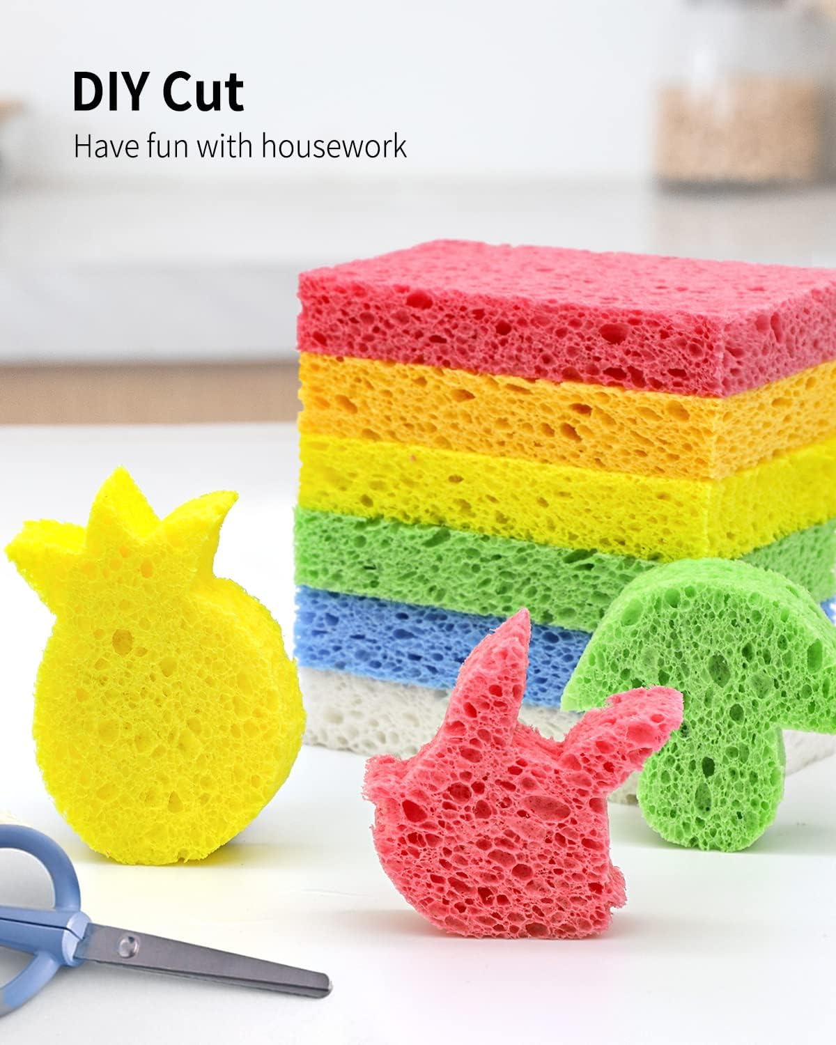 Eco-Friendly Heavy Duty Kitchen Sponges for Tough Messes, Non-Scratch Cleaning Sponges, Pop-Up Design, DIY White Sponges (6 Pack) - Perfect for Dishes, Countertops, and Appliances