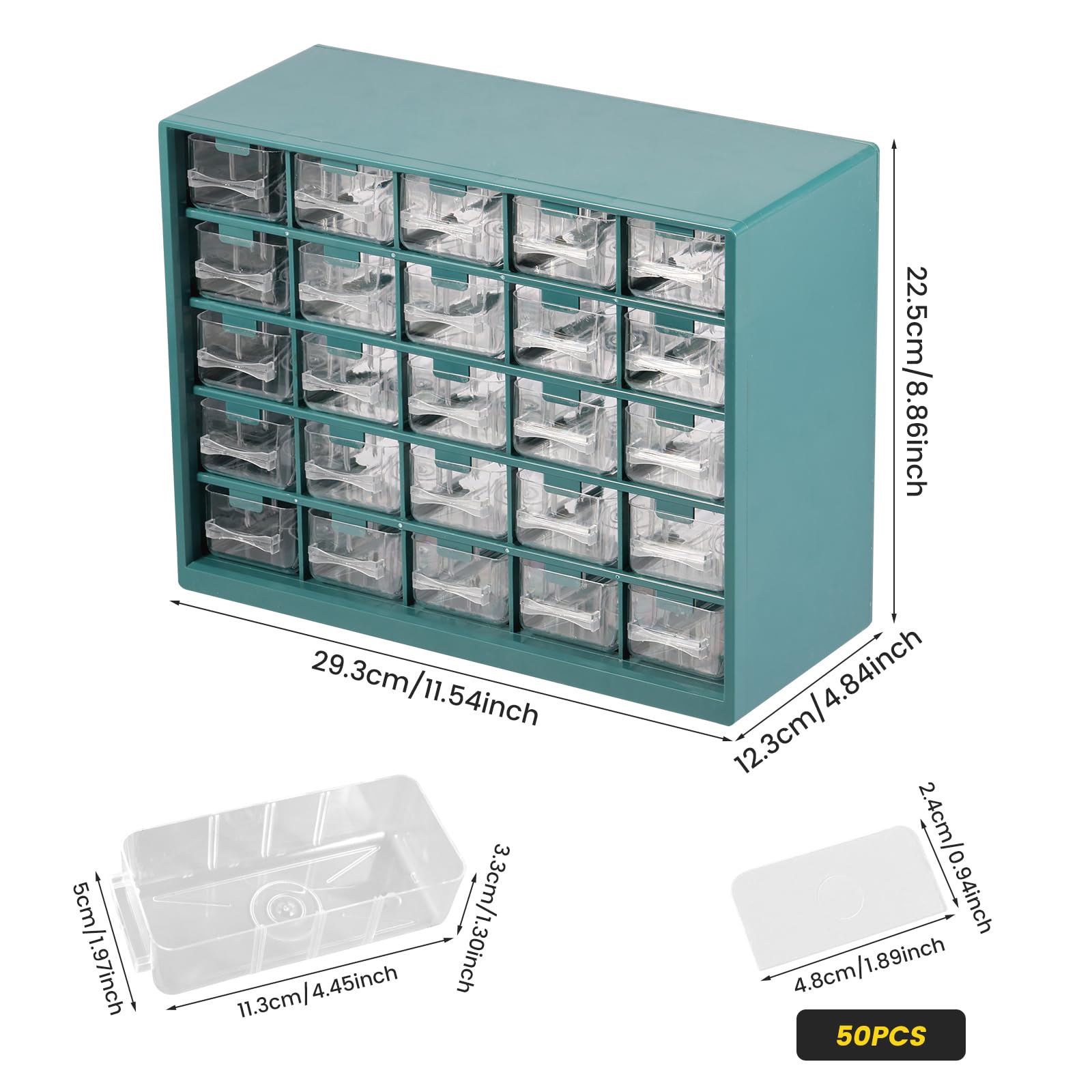 25 Grids Plastic Drawer Storage Cabinet - Screw & Hardware Organizer for Nuts, Bolts, Beads & Small Parts - Teacher Toolbox & Craft Supplies Storage (Deep Green) | Perfect for Workshops, Classrooms & DIY Craft Organization
