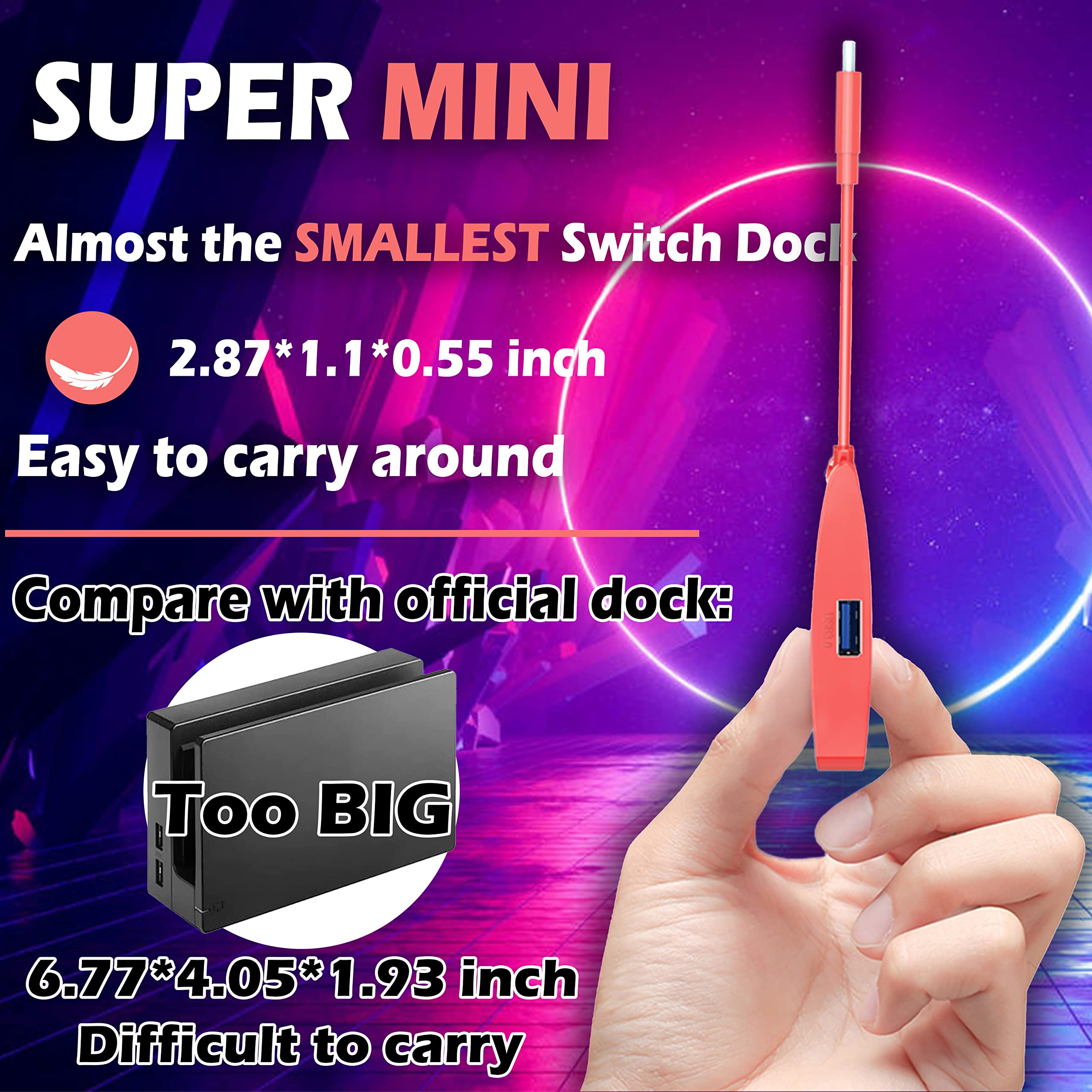 Nintendo Switch HDMI Dock Adapter - Mini Portable USB-C to 4K HDMI TV Dock with Charging for Switch/Switch OLED | Travel-Friendly Docking Station for Laptop, Tablet & Phone | Perfect for Gaming on TV, Office Work & Travel Use