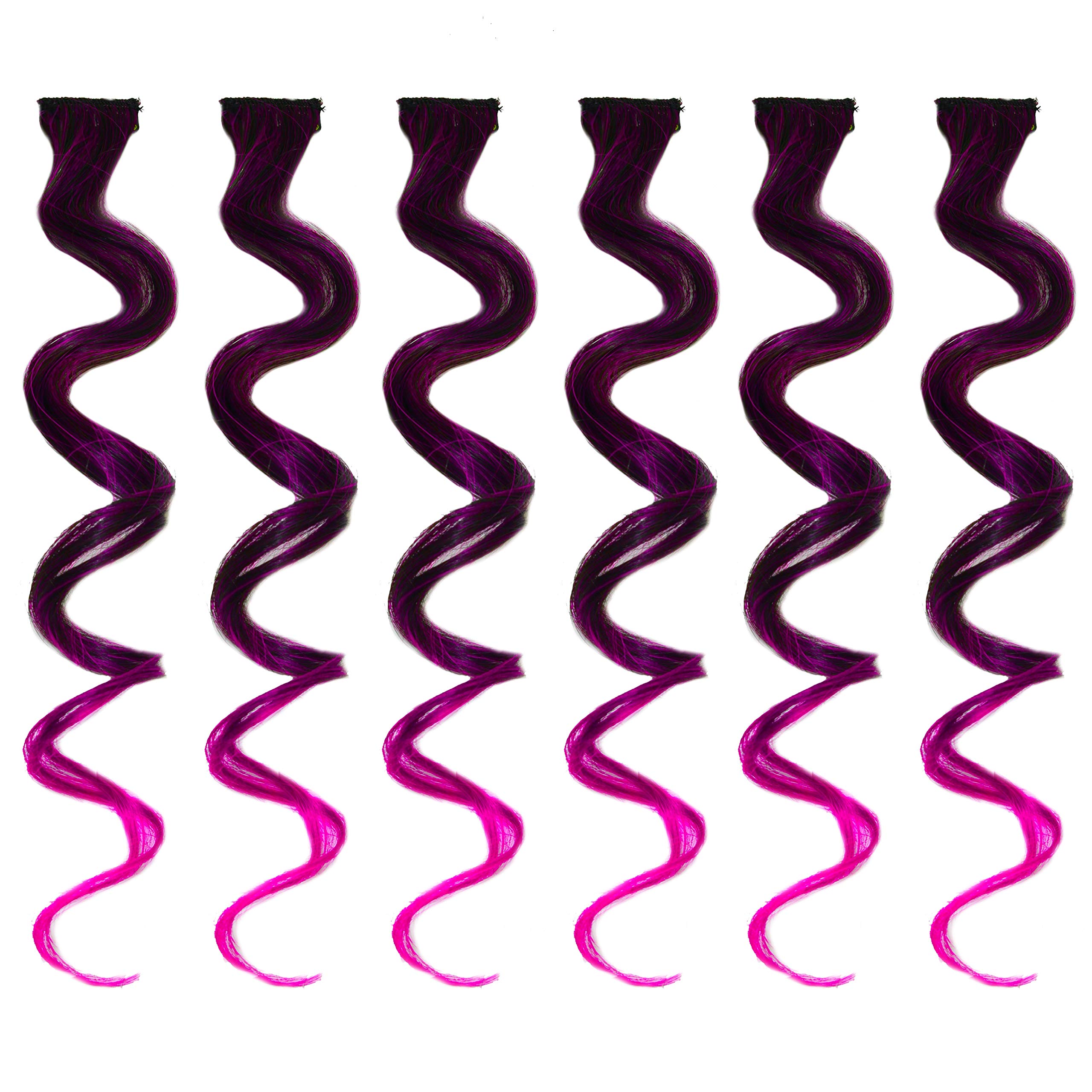 HEAVEN® 6-Piece Curly Hair Clip-In Extensions with Purple & Wine Highlights - Double Shade Human Hair Extensions for Women & Girls | Perfect for Parties, Weddings & Daily Styling