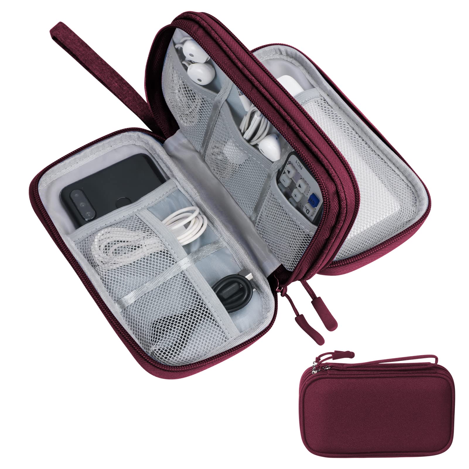 Skycase Waterproof Electronic Organizer Travel Case - Double Layer Cable & Accessory Storage Pouch for Chargers, Wires, Tech Gear (Red) | Perfect for Travel, Office & Home Organization