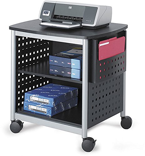 Adjustable Mobile Printer Stand with Scoot Desk & Unique Hole Pattern Design - Black | Perfect for Home Office, Small Workspaces & Organized Desks