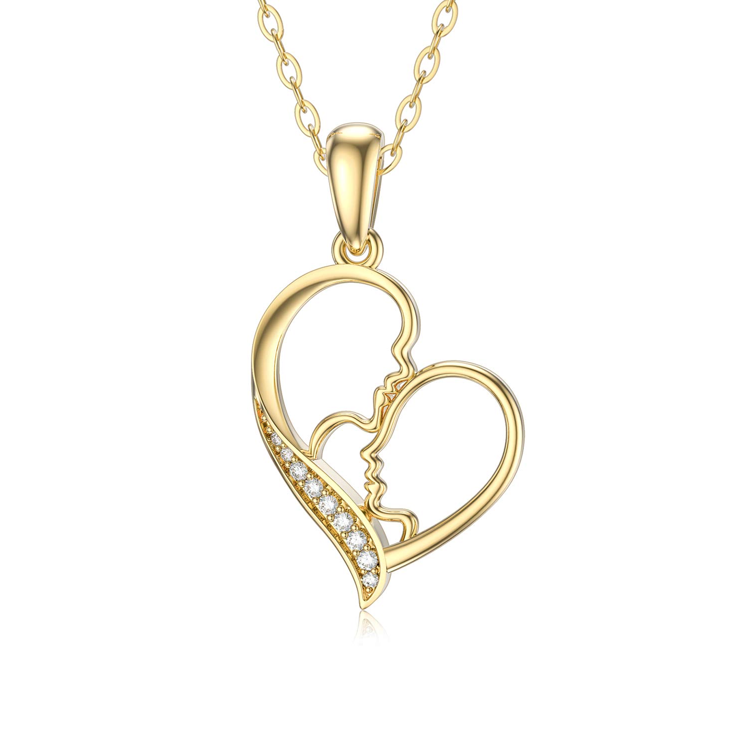 14K Gold Mother and Child Heart Pendant Necklace - Valentine's Day Gift for Girlfriend, Mom, Daughter, Sister & Friends - Perfect for Anniversaries, Birthdays & Special Occasions