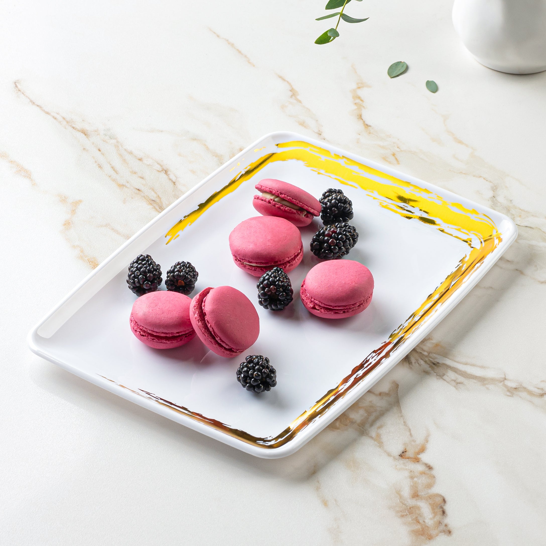 Premium White and Gold Rectangle Serving Platter Set of 2 - Elegant Party Appetizer Tray for Weddings, Holidays & Entertaining