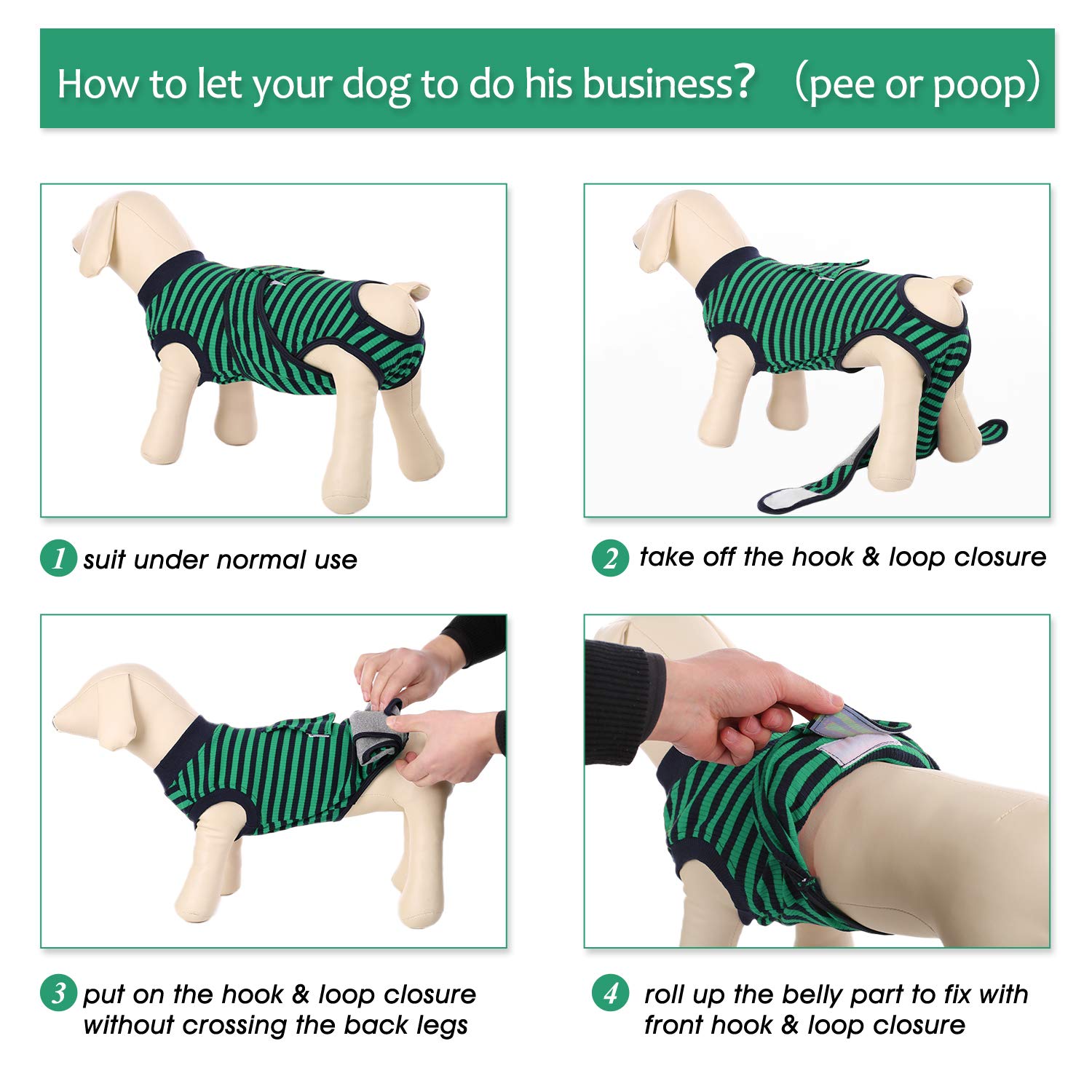 FUAMEY Post-Surgery Recovery Suit for Dogs - Soft, Breathable Dog Bodysuit Alternative to E-Collar & Cone - Male & Female Dog Neuter/Spay Suit - Anti-Licking Wound Protection Onesie - Green & Black Stripes - XXL - Ideal for Post-Operative Care, Wound Healing & Comfort