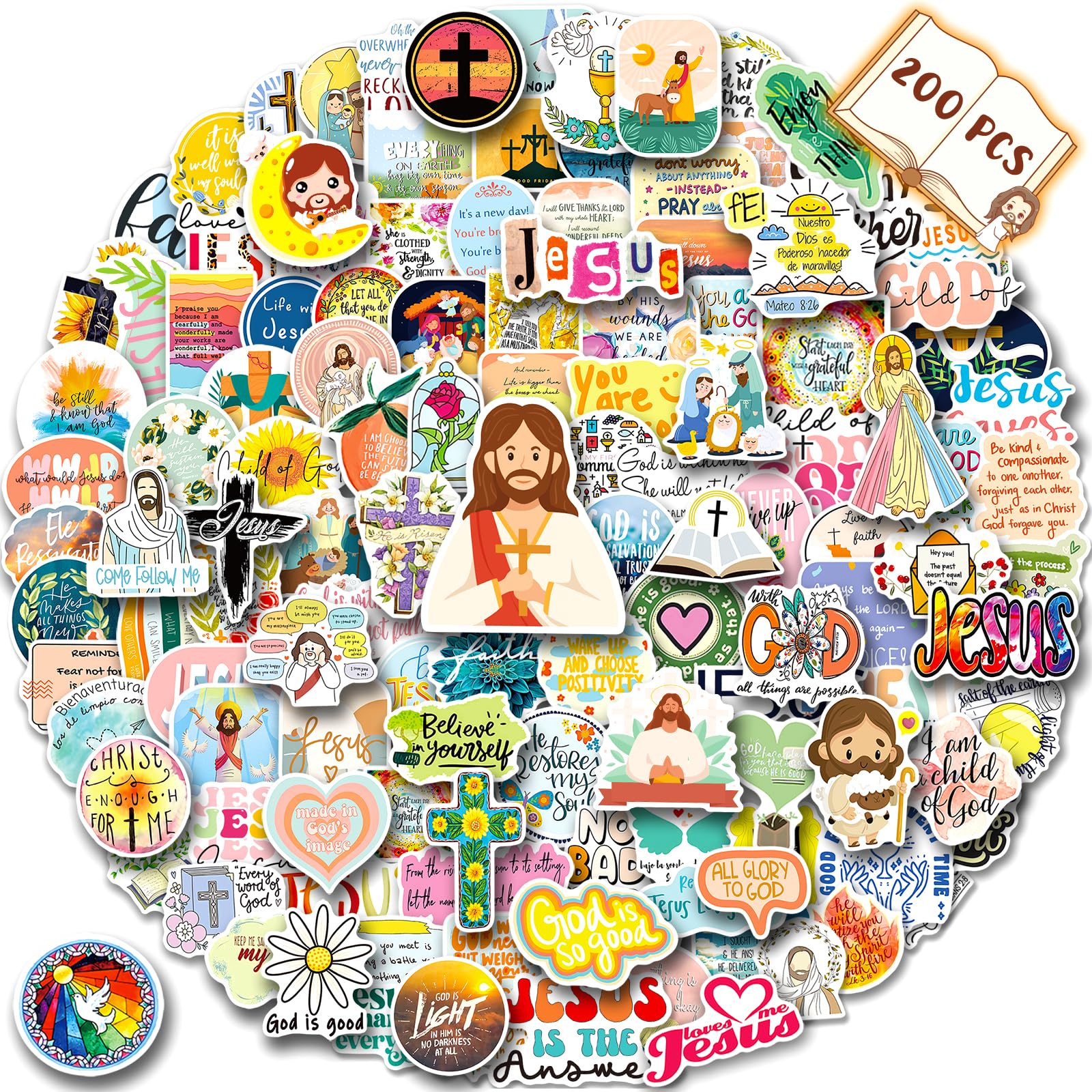 200PCS Jesus Christian Stickers - Religious Bible Verse Vinyl Decals for Kids, Water Bottles, Laptop - Inspirational Faith & Wisdom Words Stickers - Perfect for Sunday School, Bible Study & Christian Gifts