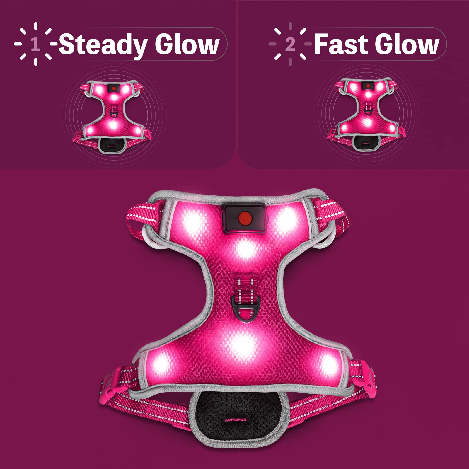 LED Dog Harness with Rechargeable Lights - Reflective Adjustable Puppy Vest for Small Dogs, Night Walking Safety Gear with Light Up Collar (Pink, Small) - Perfect for Evening Walks, Jogging & Outdoor Adventures