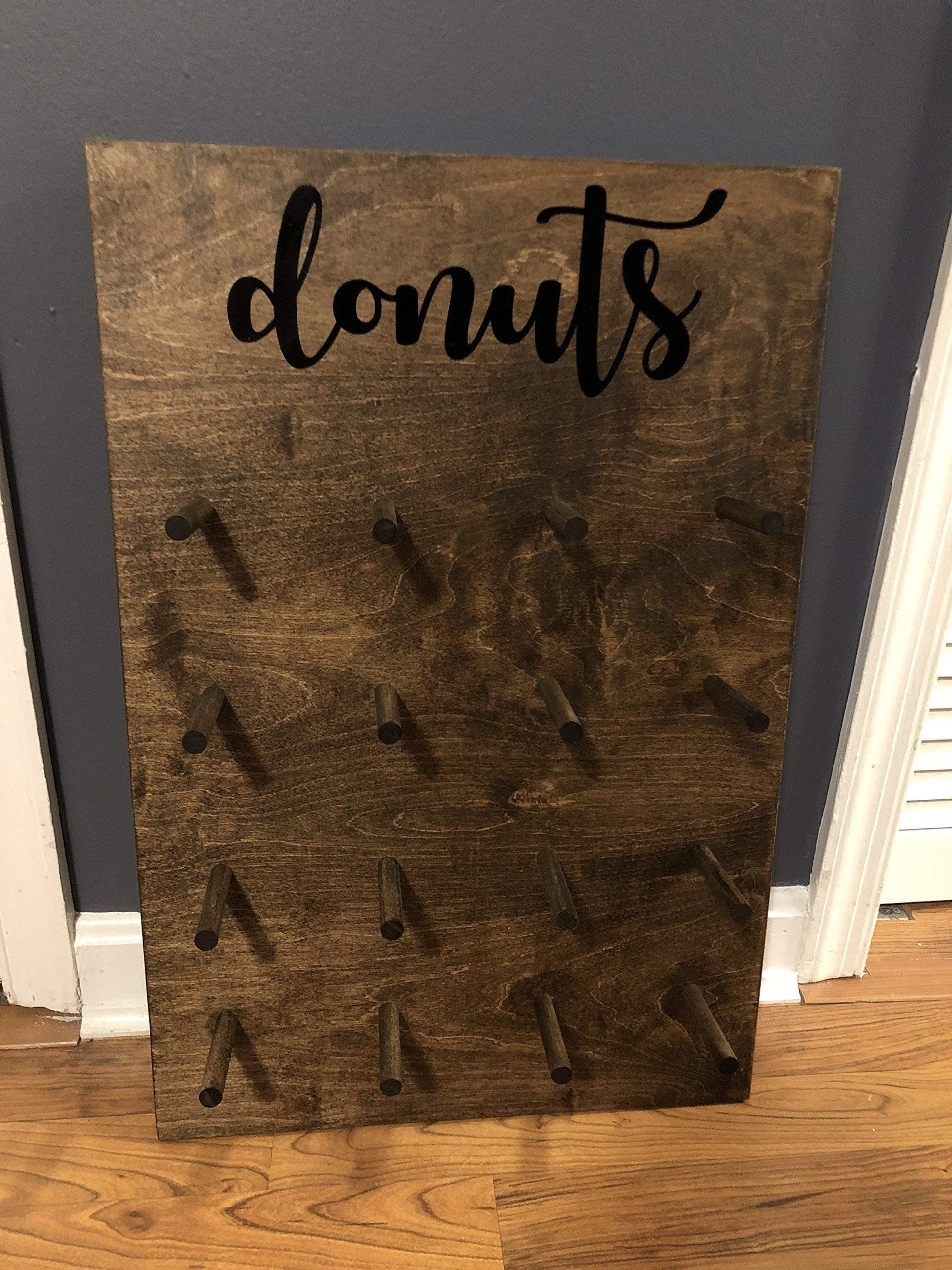 Wedding Donut Wall Stand - Rustic Wooden Donut Holder & Display Rack for Wedding Dessert Bar, Birthday Party, Baby Shower Decor
