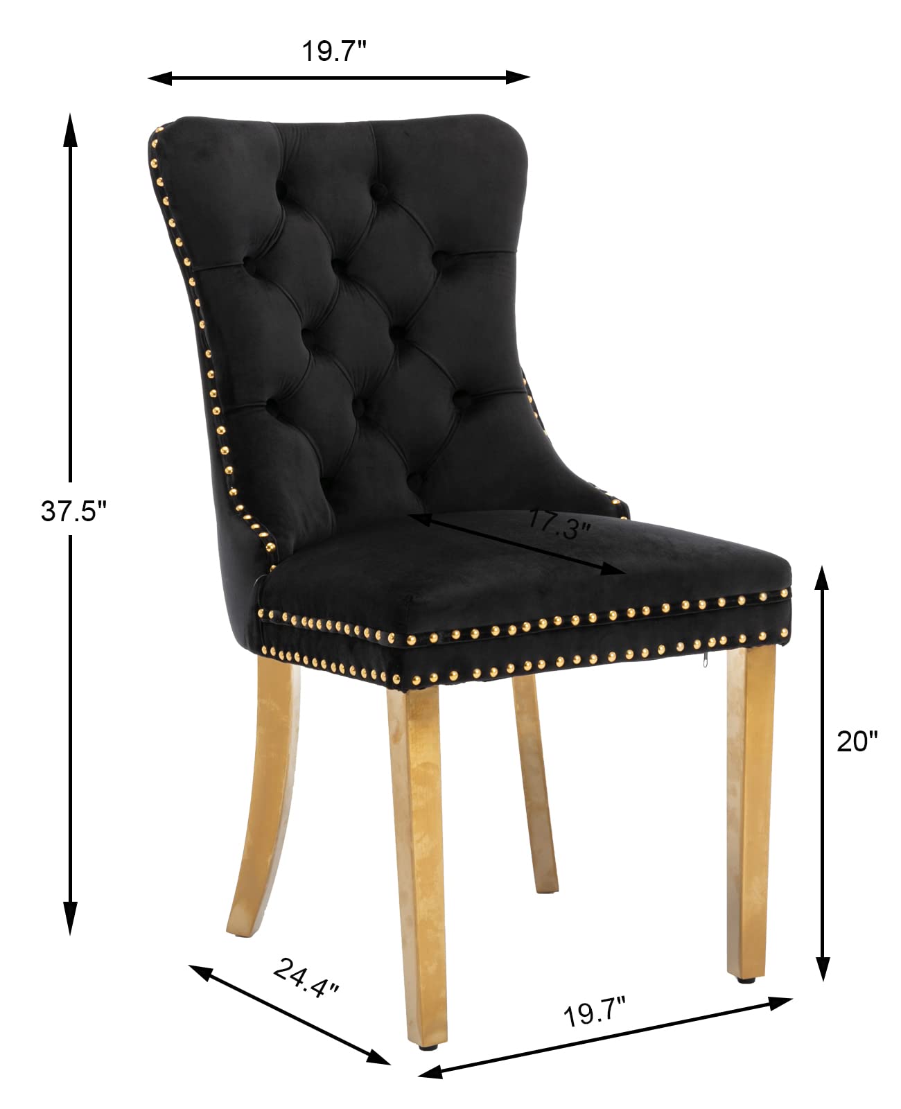 Black Velvet Dining Chairs Set of 4 - Modern Upholstered Kitchen & Dining Room Chairs with Gold Stainless Steel Legs & Ring Pull Trim - Elegant Seating for Home, Restaurant, and Office Use