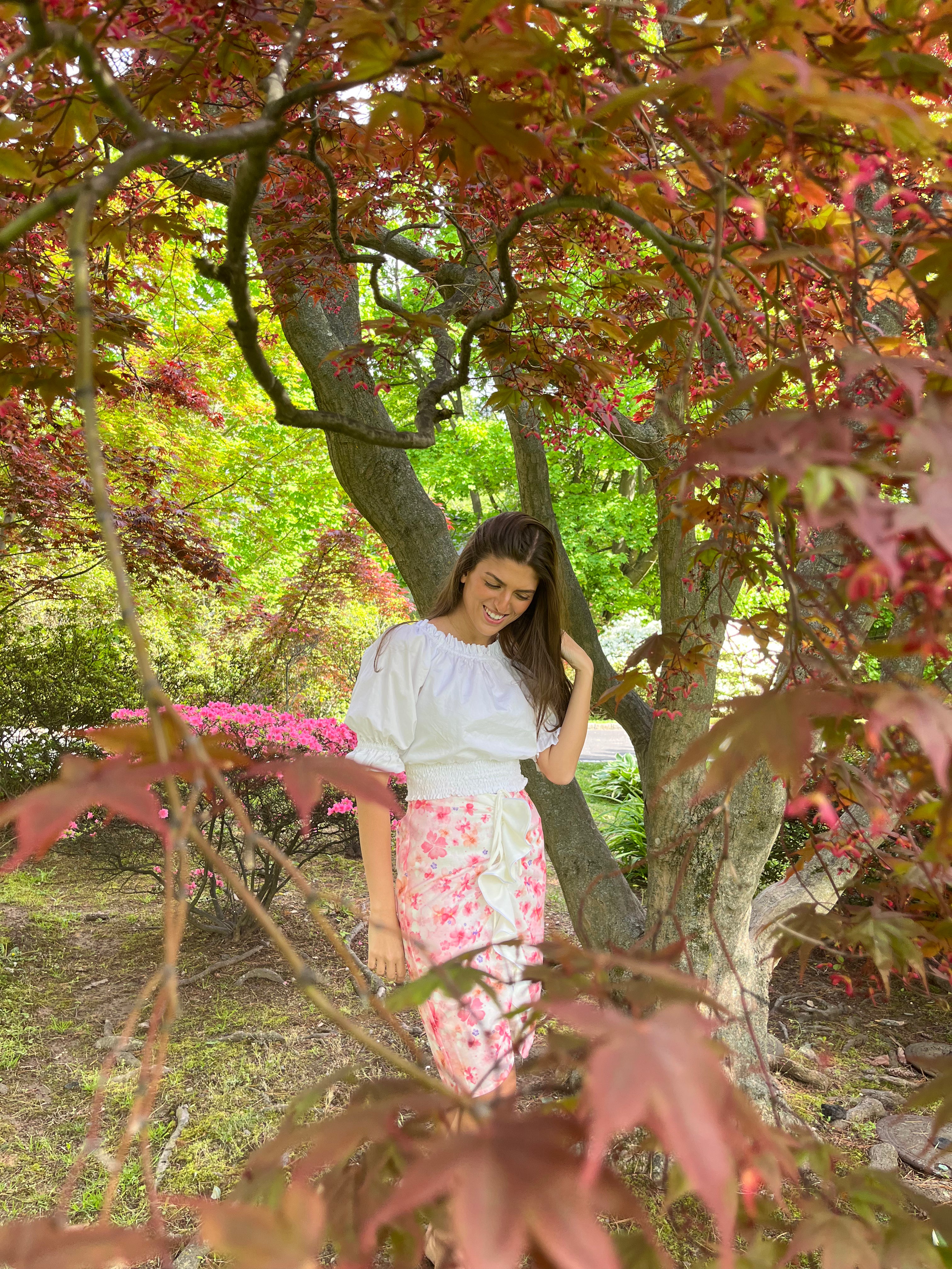 Floral Print Ruffle Skirt for Women - A-Line Summer Midi Skirt with Elastic Waist | Perfect for Beach Vacations, Date Nights & Boho Outfits