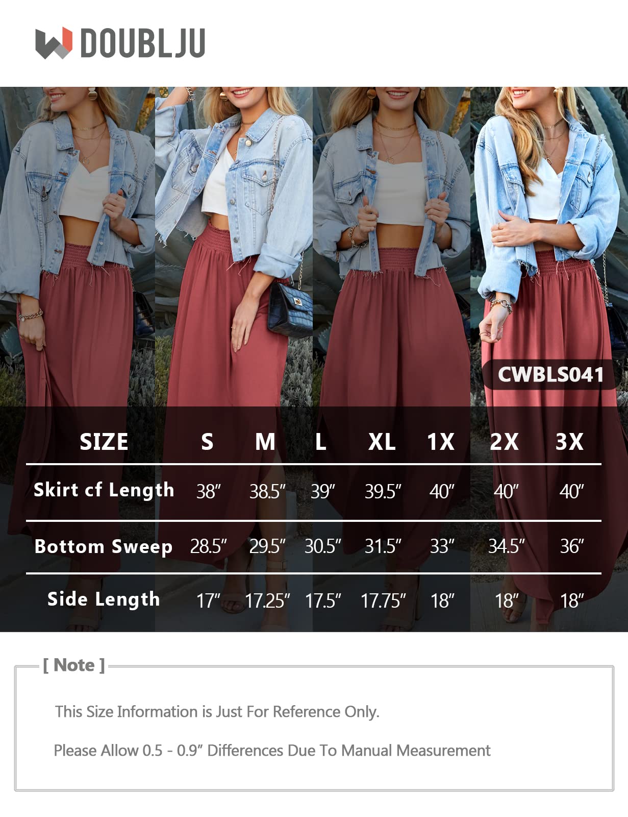 DOUBLJU Women's High Waisted Maxi Skirt - Elastic Waistband, Ankle Length Summer Long Skirt - Trendy Casual Plus Size Flowy Skirt for Beach, Vacation & Everyday Wear