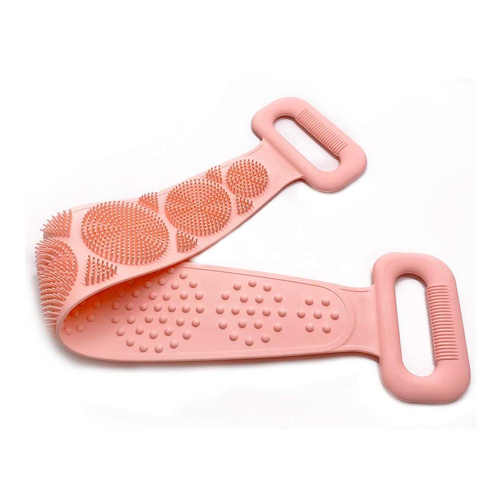 Ronest Silicone Bath Body Brush - Exfoliating Long Handle Back Scrubber for Shower & Bath, Double-Sided Soft Bristles for Smooth Skin (Pink) - Perfect for Exfoliation, Massage & Deep Cleansing in Bathroom or Spa
