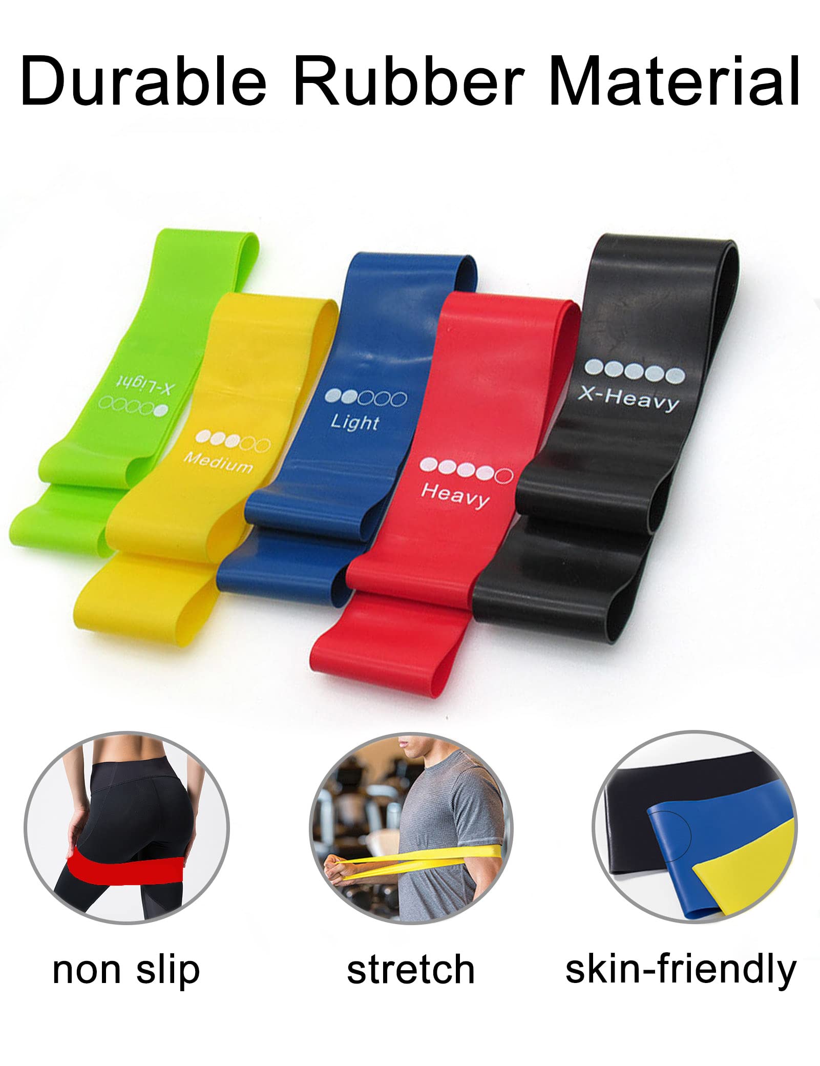 Premium Loop Resistance Bands Set - 5 Thick Exercise Bands for Yoga, Workout & Stretching (600x50x0.8mm) - Home Gym, Physical Therapy & Fitness Training Accessories