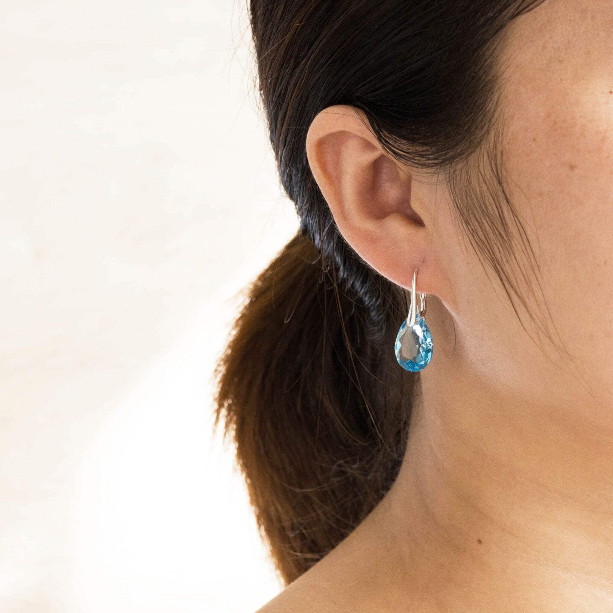 Sterling Silver Aquamarine Drop Earrings with Zirconia® - Elegant for Parties & Weddings