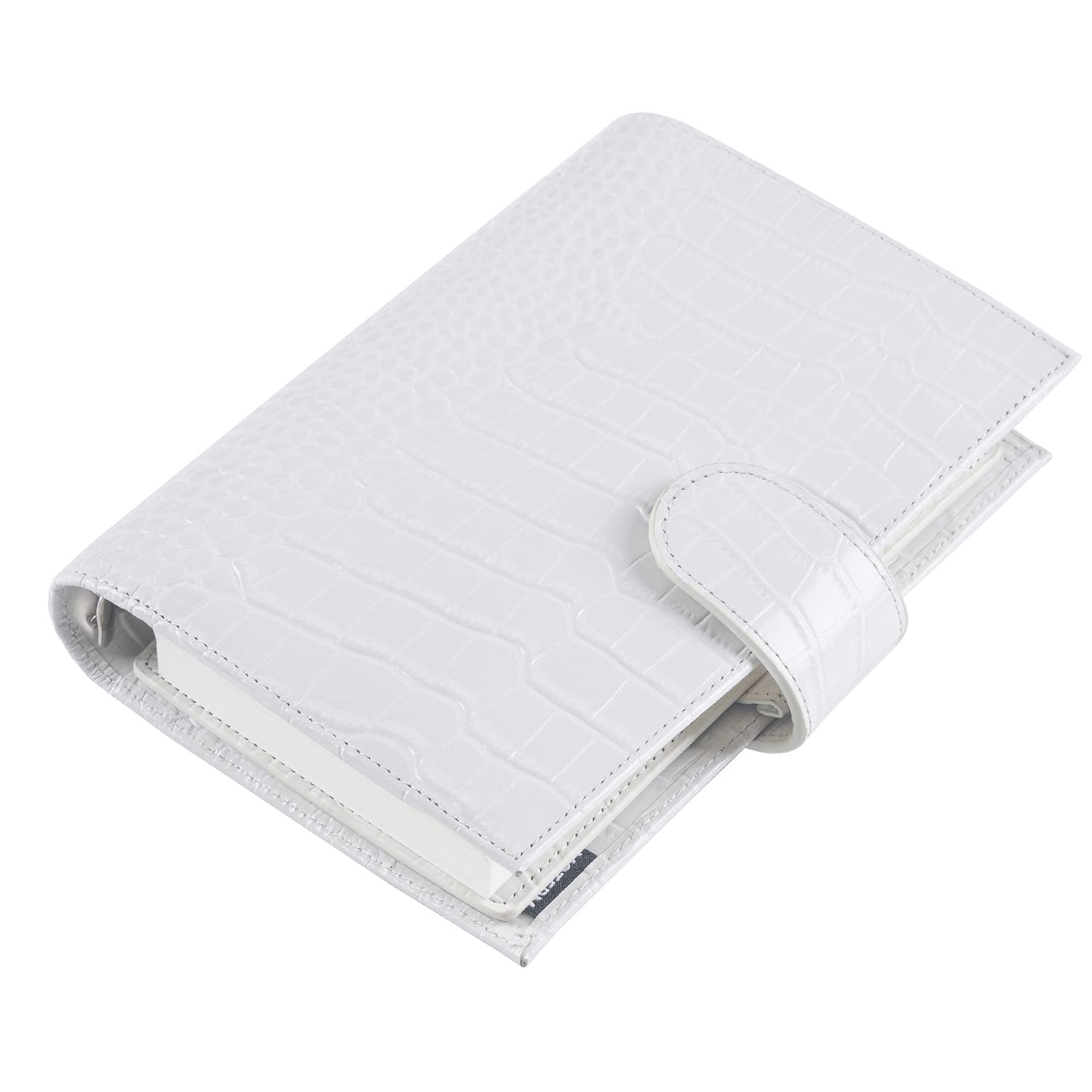 Moterm Genuine Leather Planner Binder Organizer - 25mm Rings, Croc-Cream Personal Regular Size | Perfect for Daily Planning, Journaling & Office Organization